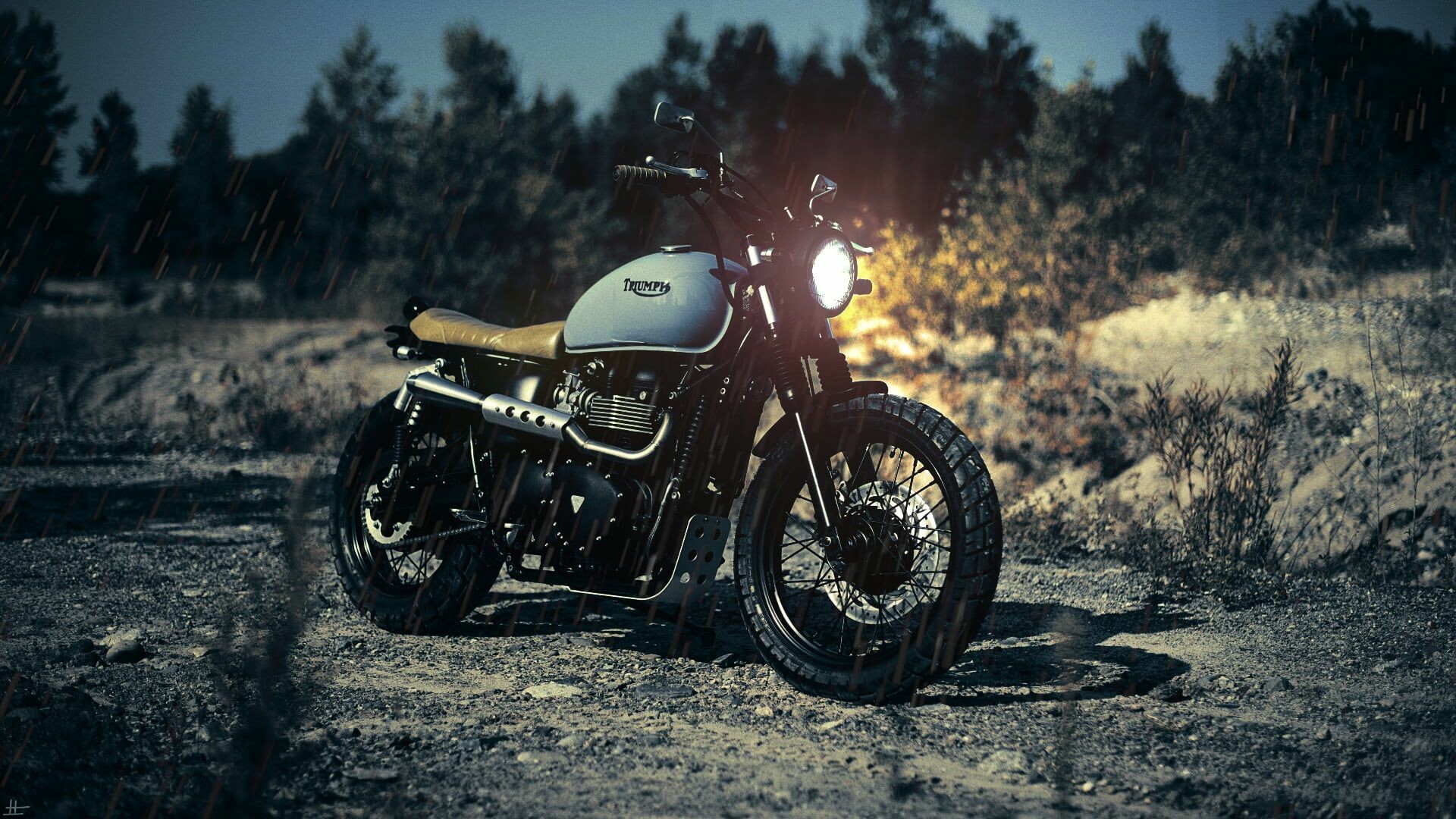 Triumph Motorcycles: The Scrambler, Designed as a Bonneville with off-road styling and limited off-road capability. 1920x1080 Full HD Background.