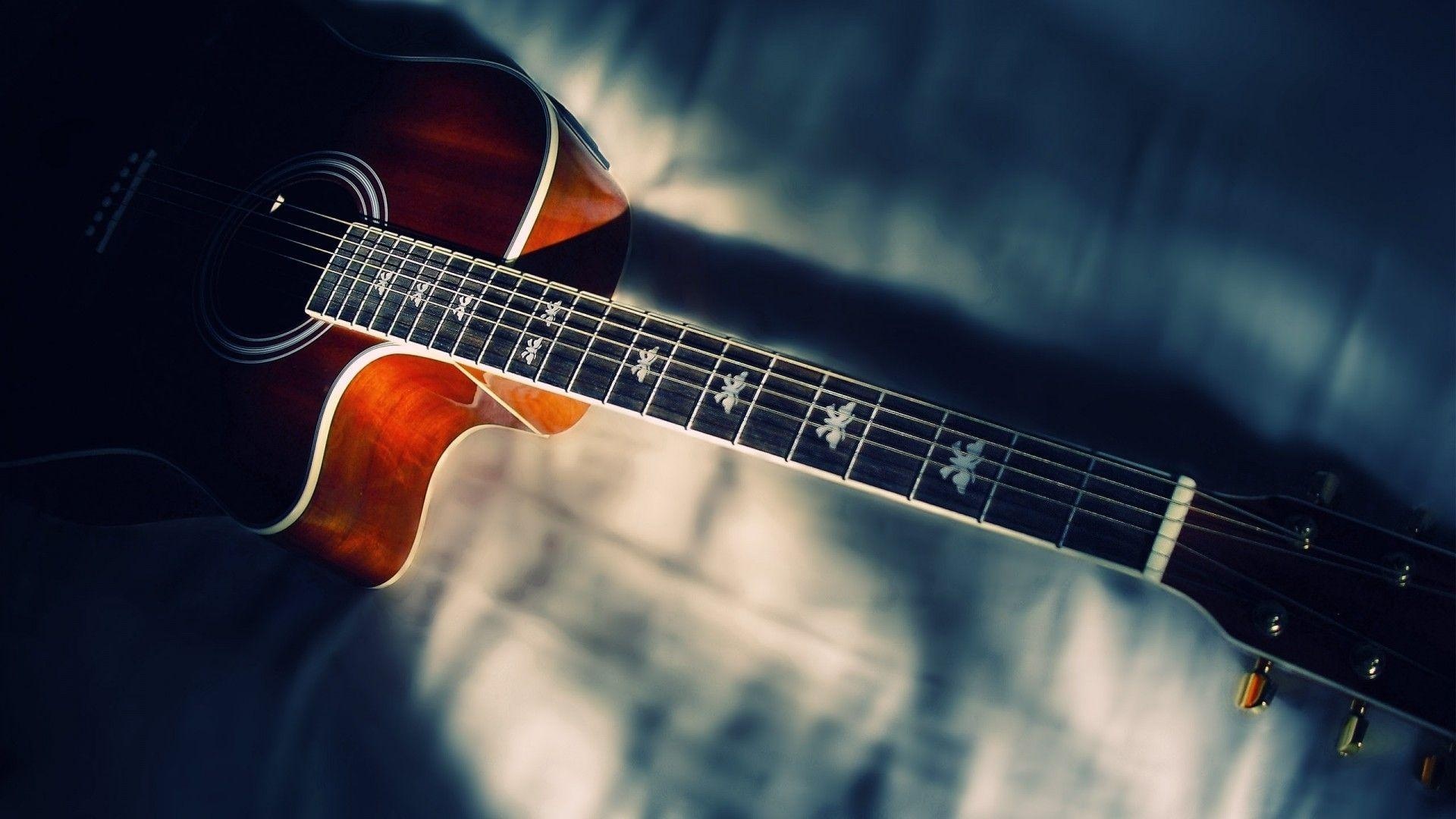 Guitar: Acoustic guitar, A plucked stringed instrument originating in Spain. 1920x1080 Full HD Wallpaper.