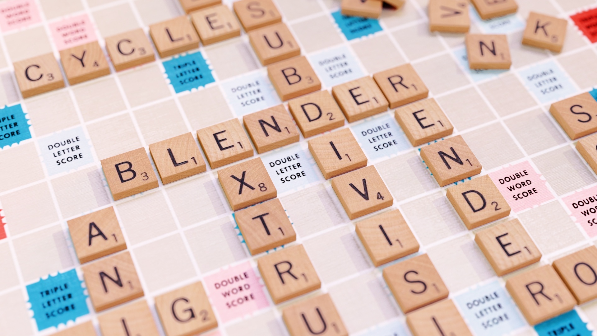 Scrabble: A word game in which two to four players score points by placing tiles, Spelling and wording. 1920x1080 Full HD Background.