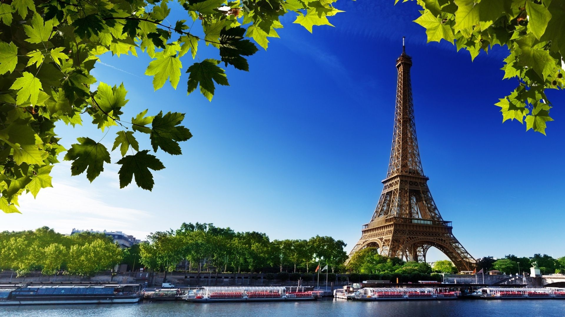 Paris: Eiffel Tower, France, River, Seine. 1920x1080 Full HD Wallpaper.