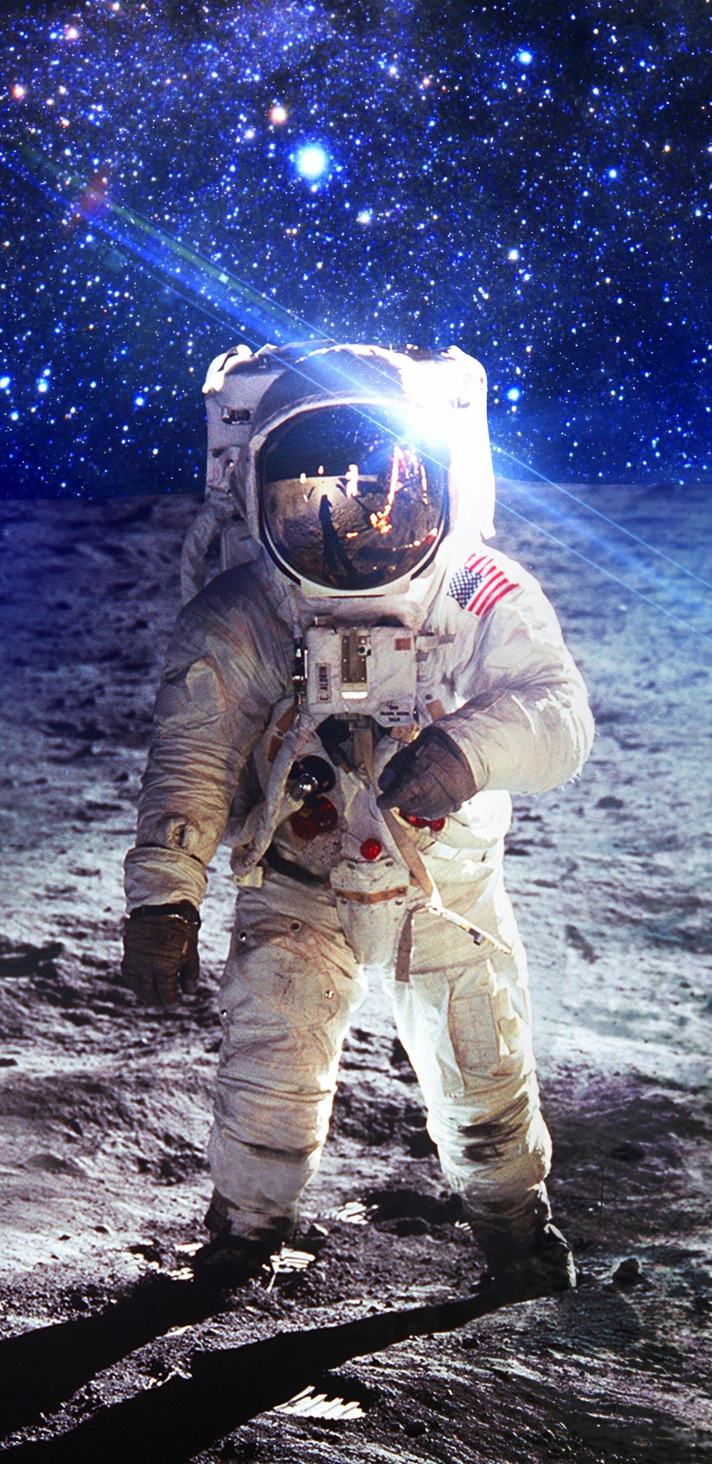 Man on the Moon: Buzz Aldrin, Neil Armstrong, Apollo 11, NASA, Stars, Constellation. 1440x2960 HD Background.