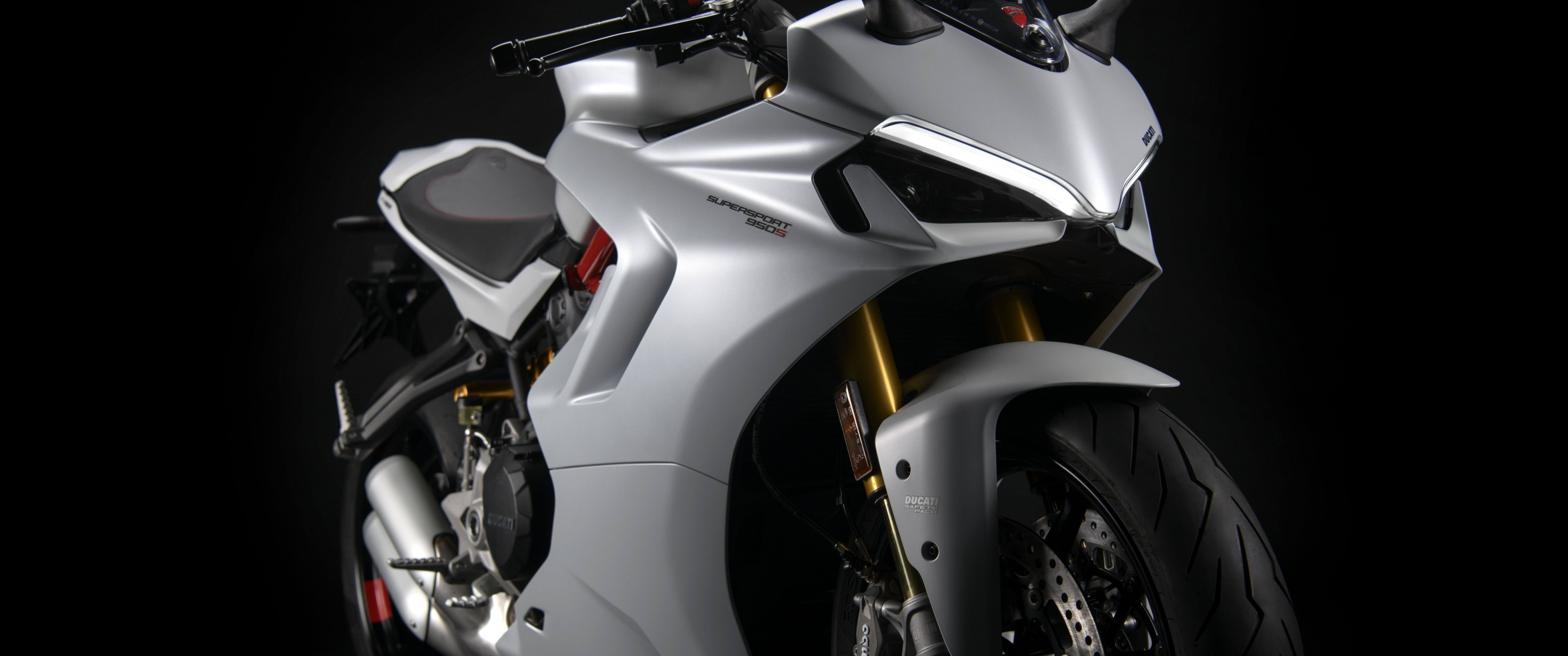 Ducati Supersport 950, 2021 bikes, Black background, 5k, 3440x1440 Dual Screen Desktop