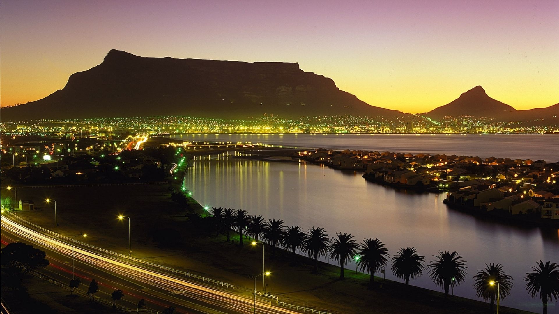 Cape Town, South Africa, Night Lights, Palm Trees, 1920x1080 Full HD Desktop