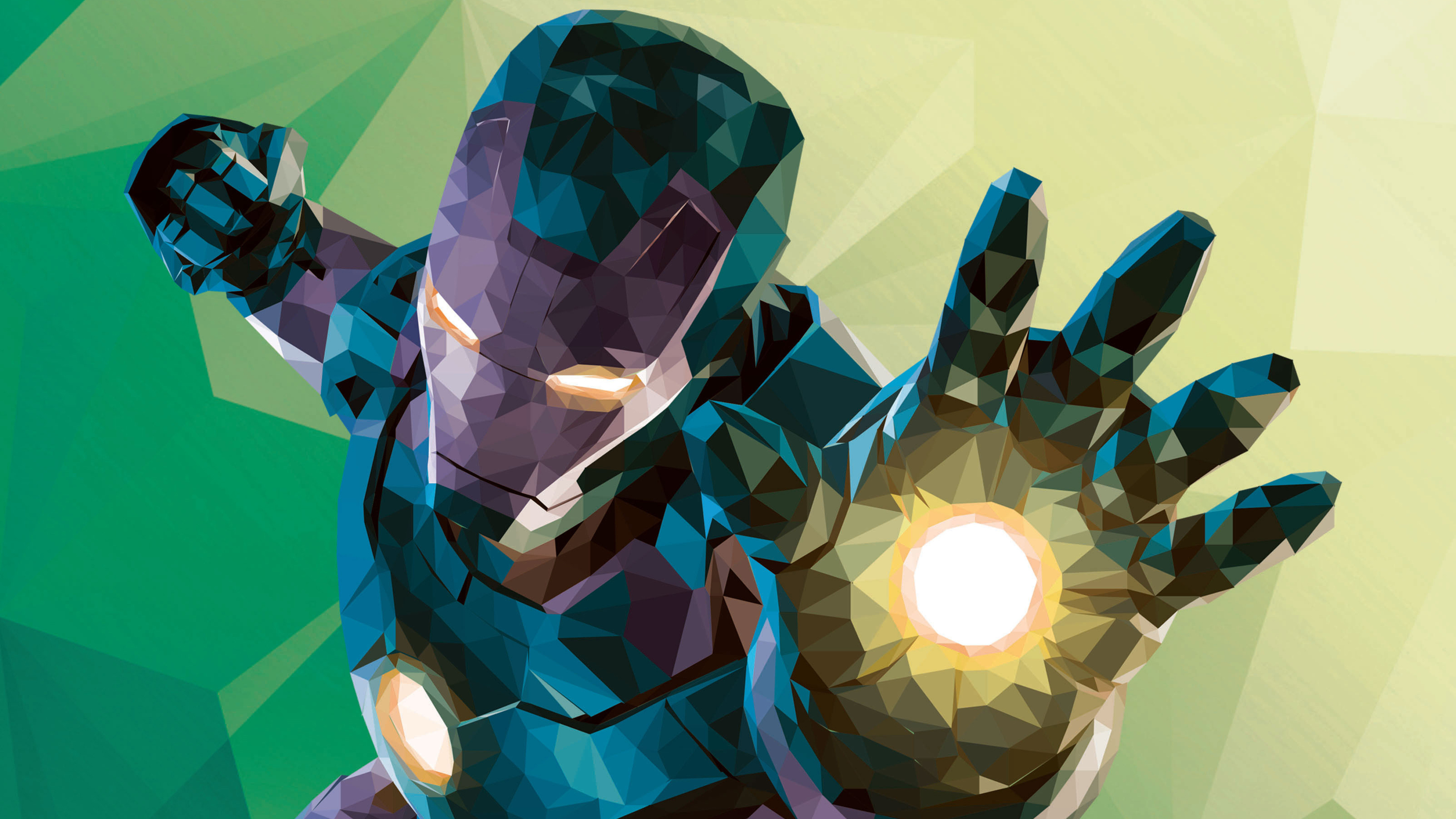 Graphic: Low poly Iron Man, Visual design, Geometric art, Triangles, Angles. 3840x2160 4K Background.