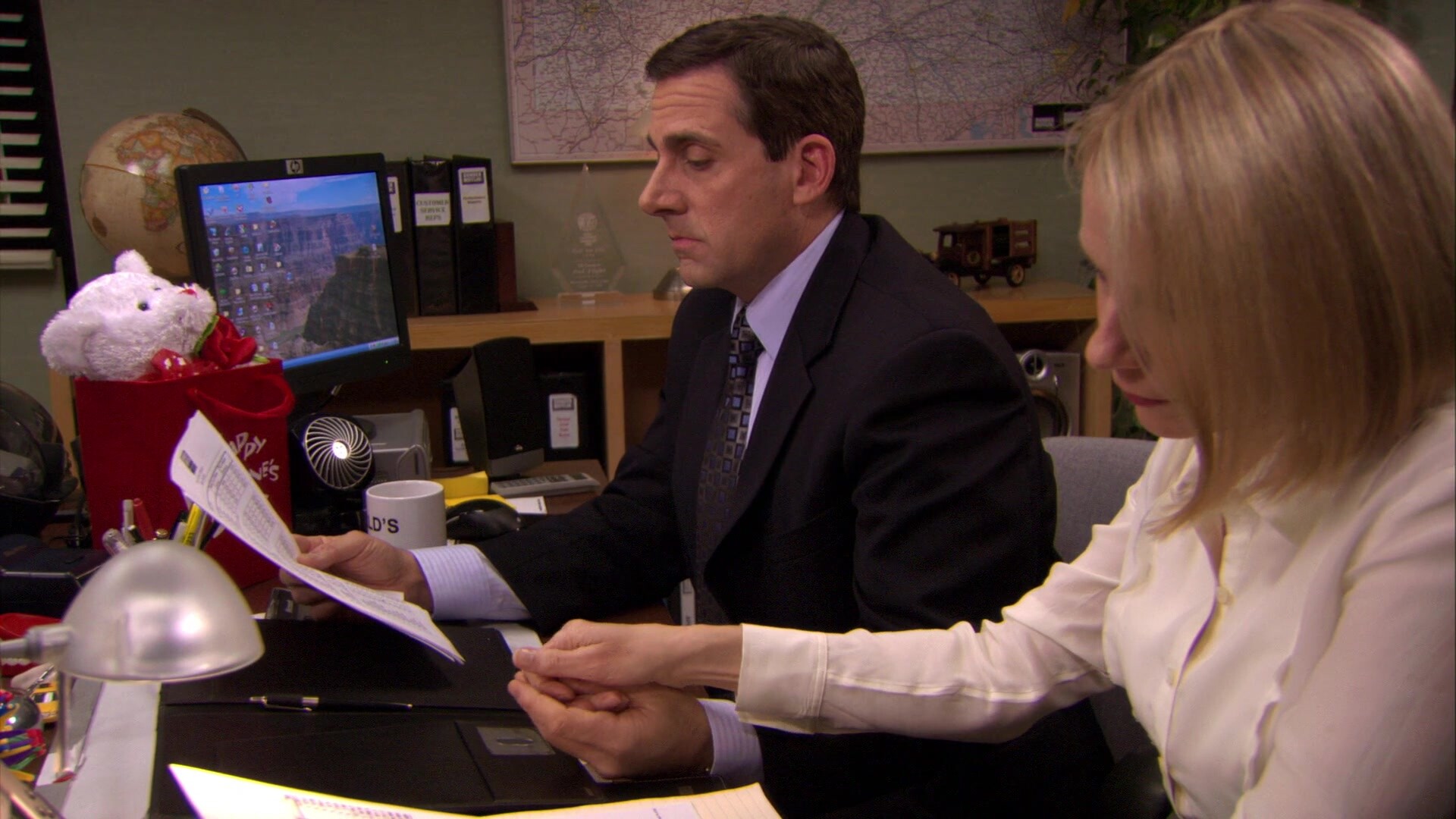 The Office (TV Series): Season 7, Episode 16, Steve Carell as Michael Scott, Amy Ryan as Holly Flax. 1920x1080 Full HD Background.