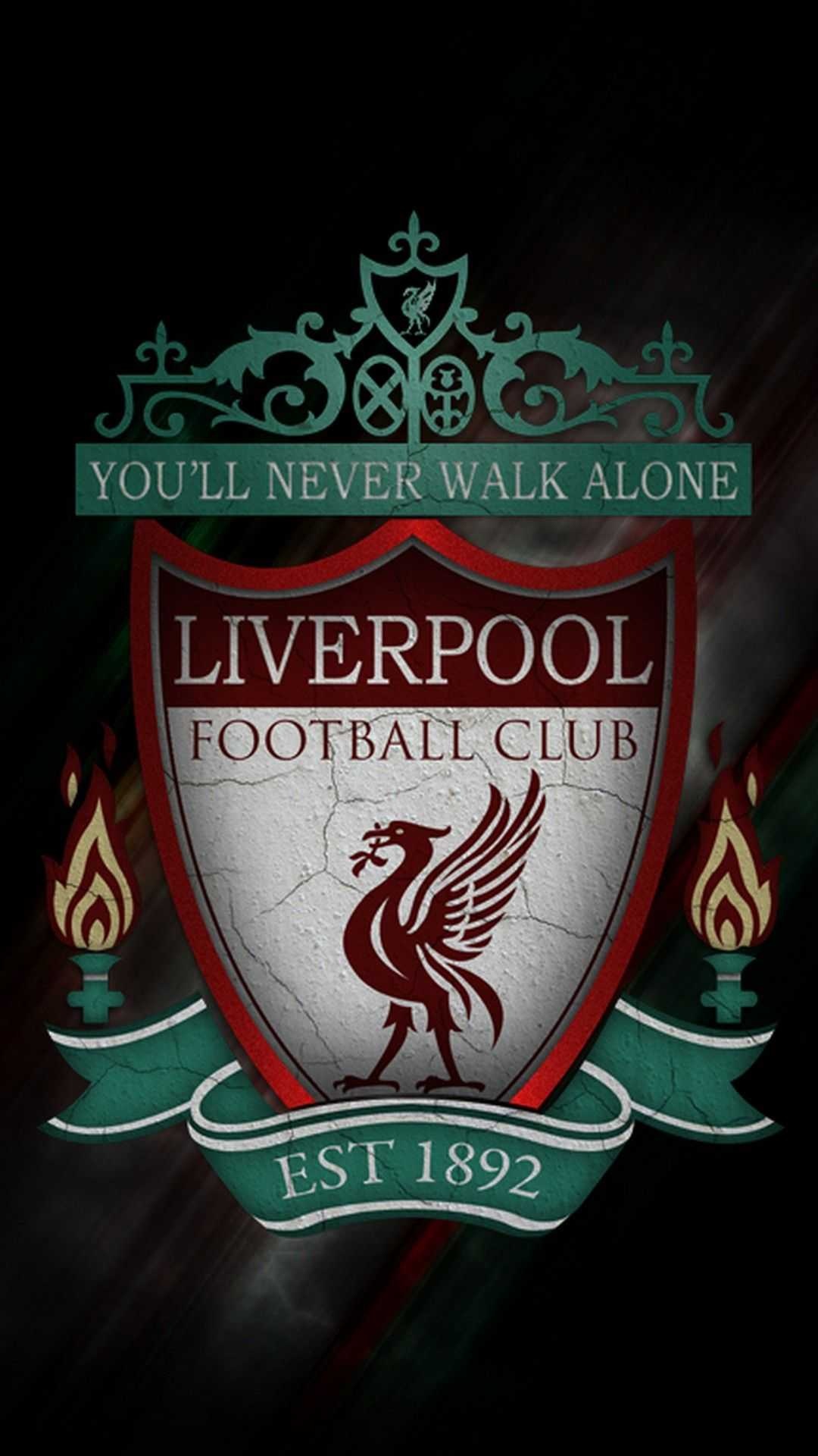 Liverpool Football Club: The iconic LFC history begins in 1892, a number ingrained in the famous crest. 1080x1920 Full HD Background.