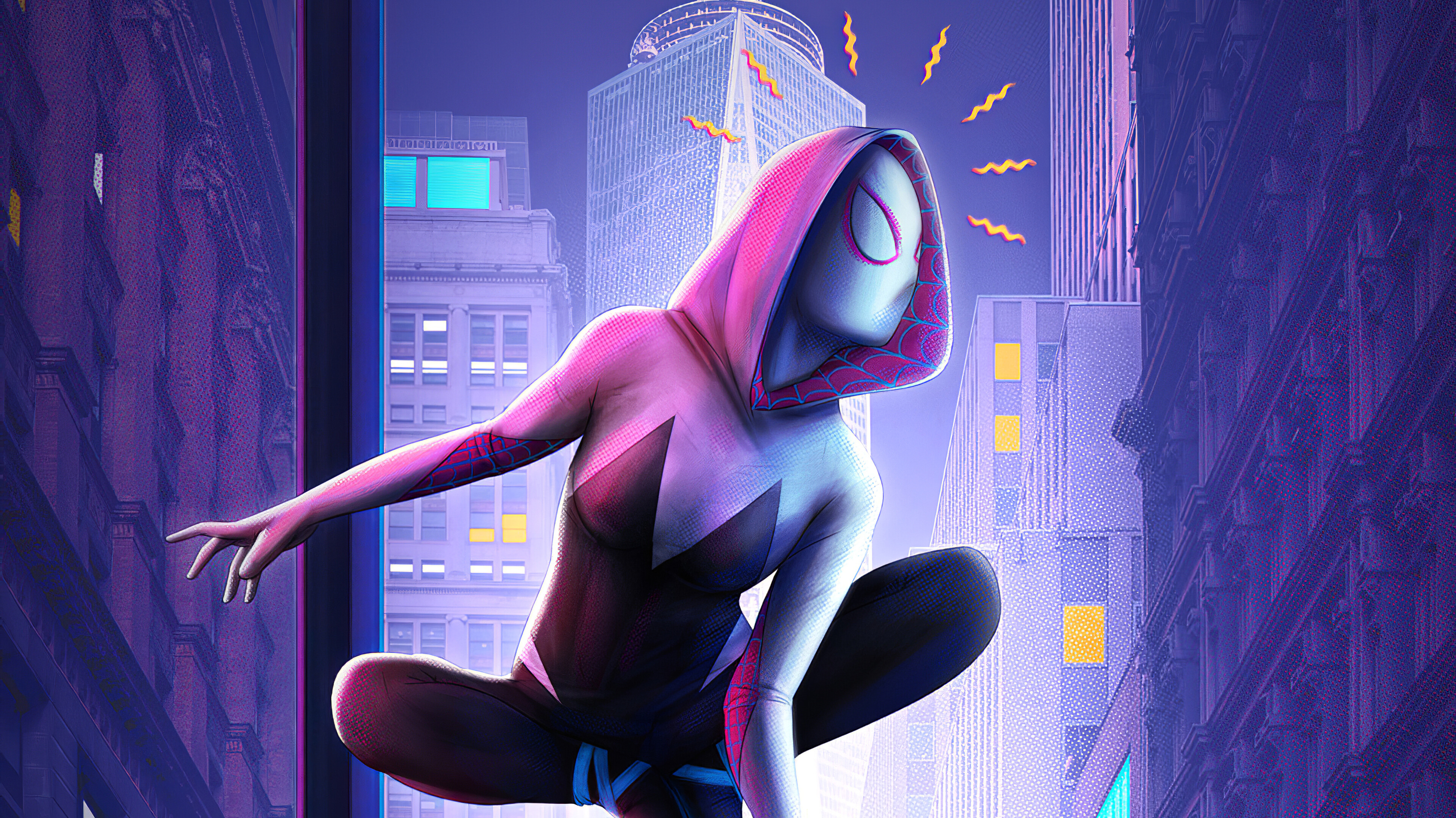 Gwen Stacy: Ghost-Spider, The character debuted as part of the 2014–15 "Spider-Verse" comic book storyline. 3840x2160 4K Background.