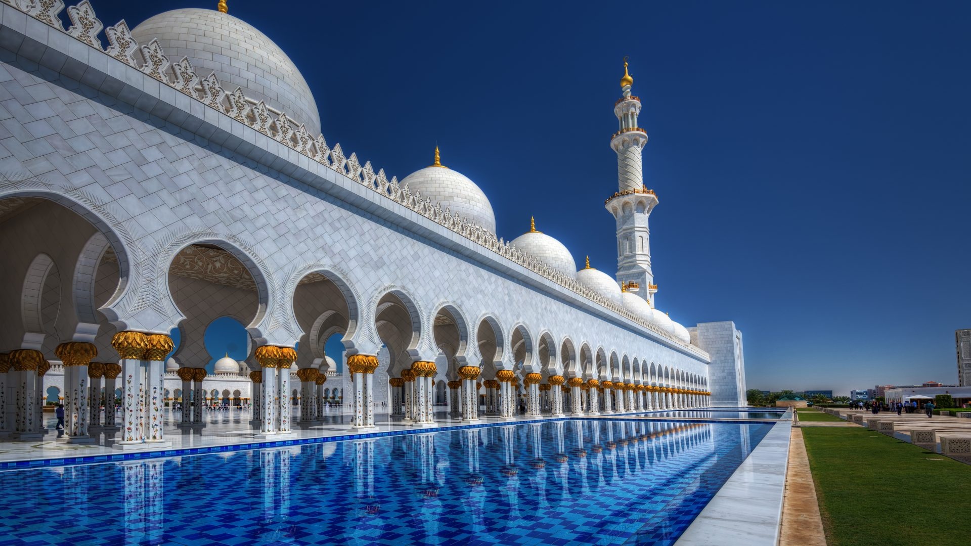 Abu Dhabi, Sheikh Zayed Grand Mosque, Capital city, United Arab Emirates, 1920x1080 Full HD Desktop