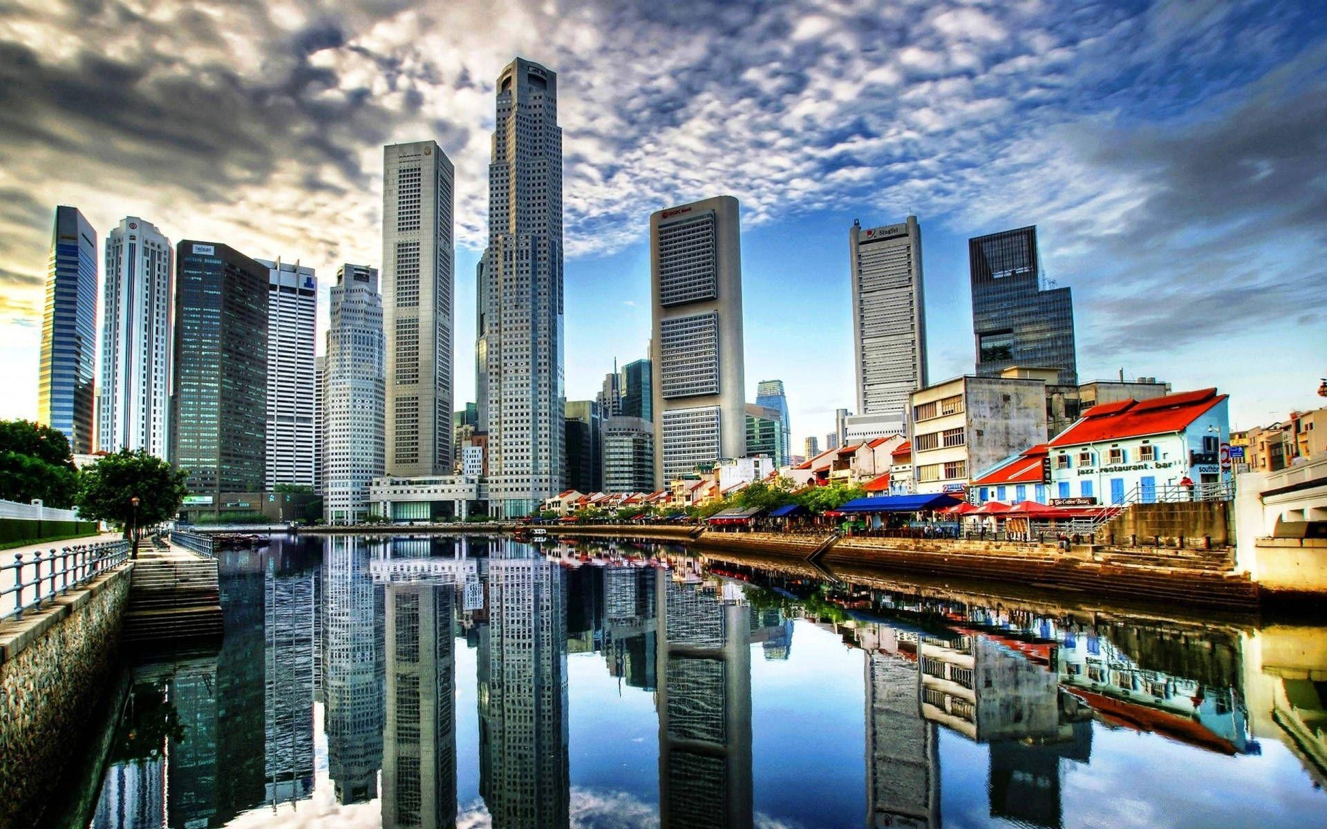 City: An American megapolis, The central business district, Skyscrapers near the river. 1920x1200 HD Background.
