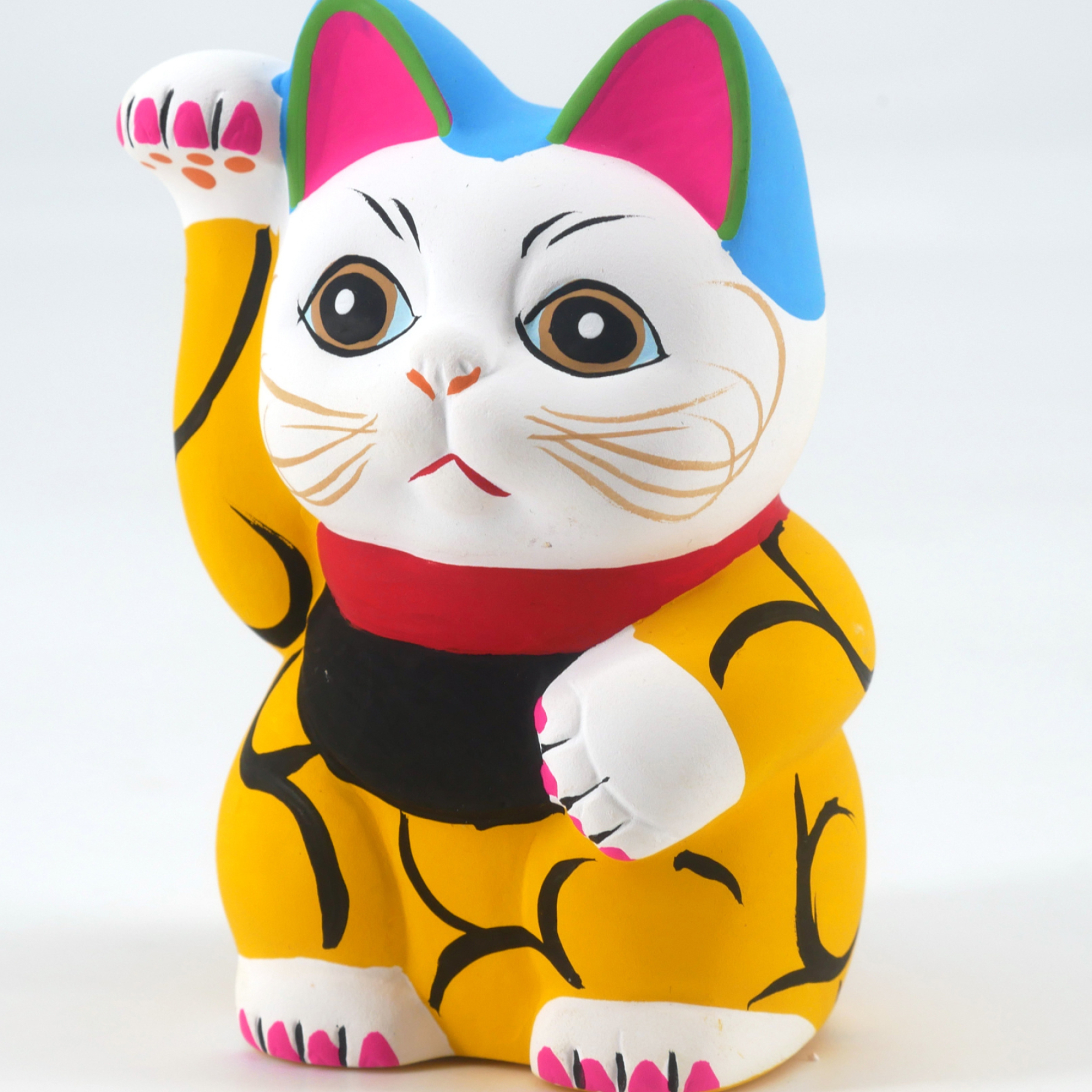 Japanese Lucky Cat, Maneki neko, Yellow and arabesques, Lucky cat, 2000x2000 HD Handy