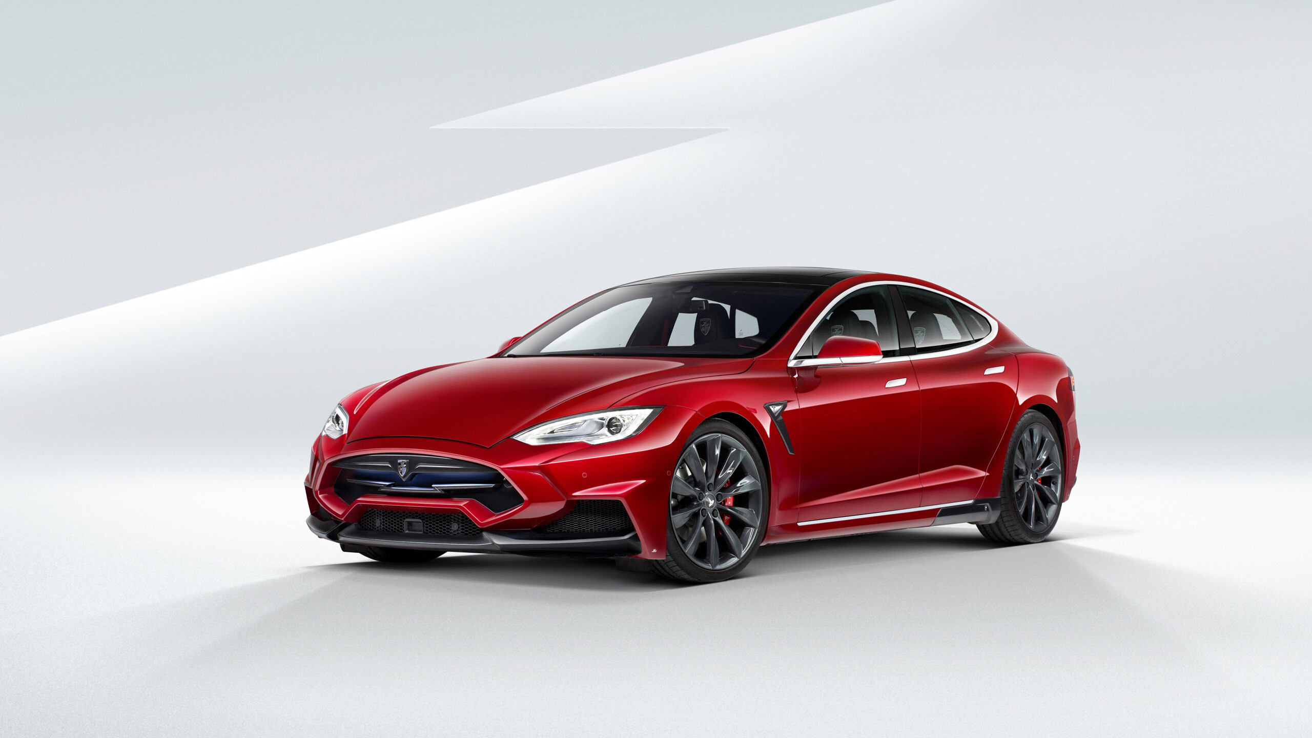 Tesla Model S: A plug-in battery-electric vehicle, Introduced in 2012 model year. 2560x1440 HD Background.