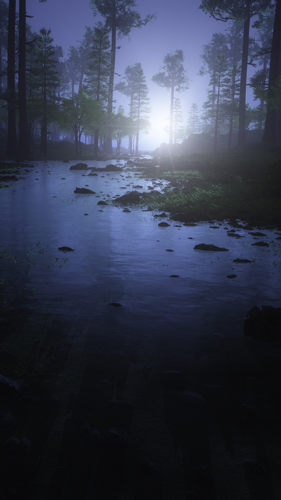 Water stream night forest, iPhone wallpaper, Night beauty, Reflective atmosphere, 1080x1920 Full HD Phone