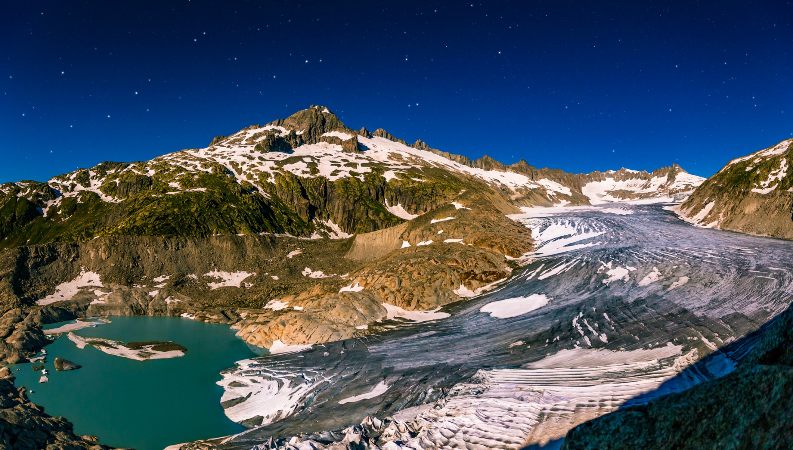 Rhone Glacier, Tom Fear, Glacier photography, Alpine beauty, 2560x1460 HD Desktop