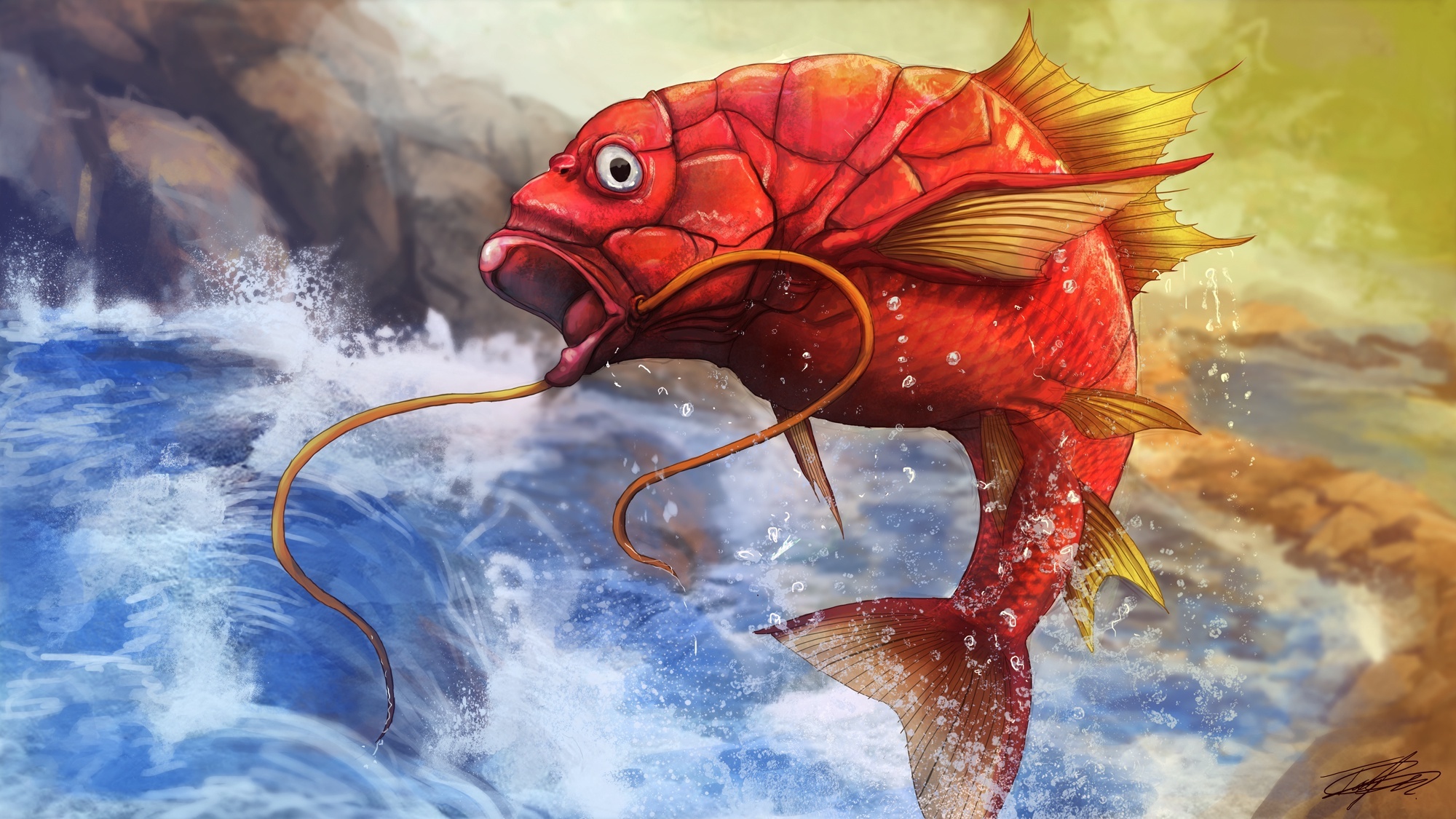 Magikarp HD wallpapers, Colorful artwork, Majestic undersea creature, Determination, 2000x1130 HD Desktop