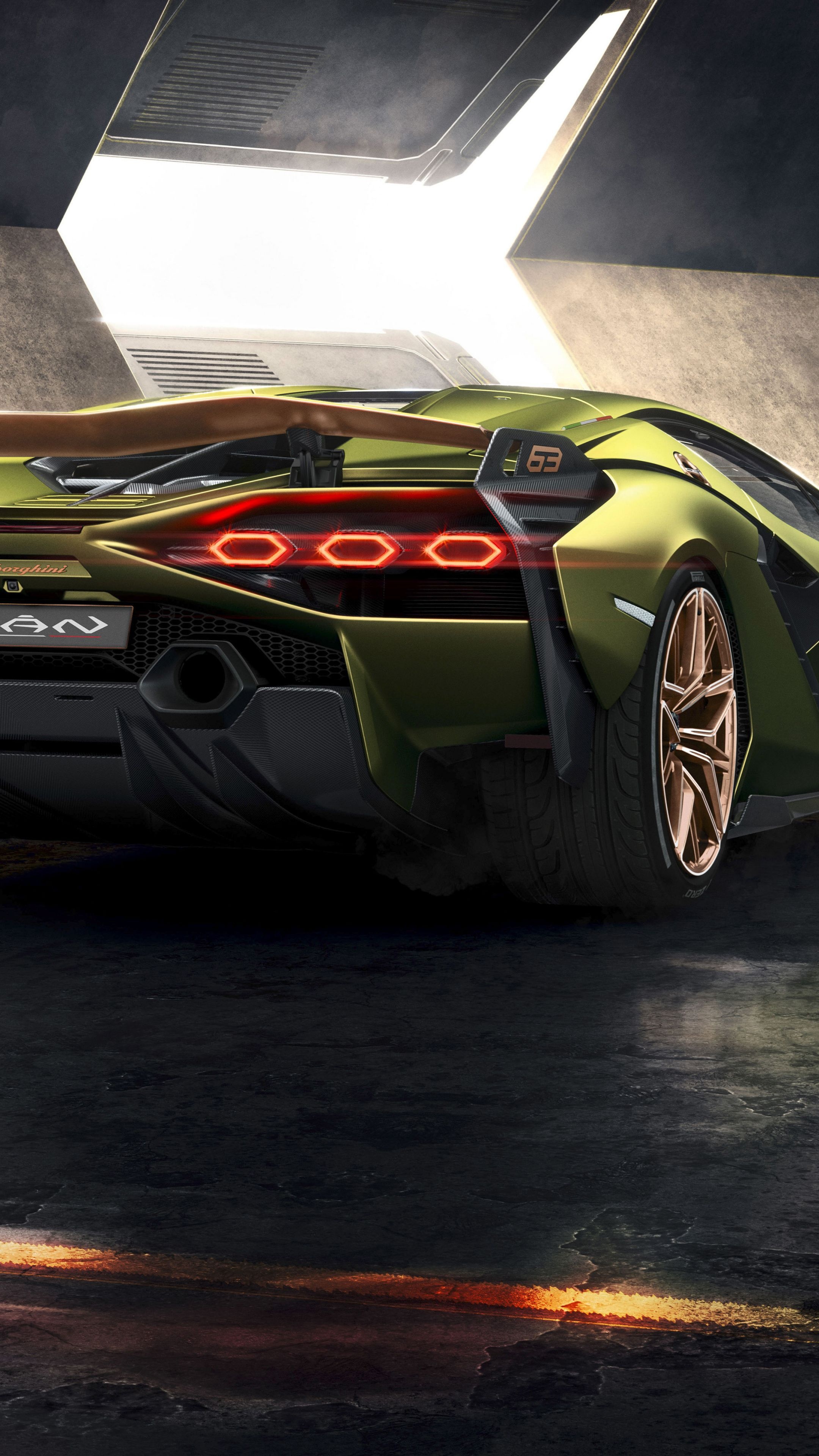 Lamborghini Sian, Red taillight, Elegant rear view, Expensive sports cars, 2160x3840 4K Phone