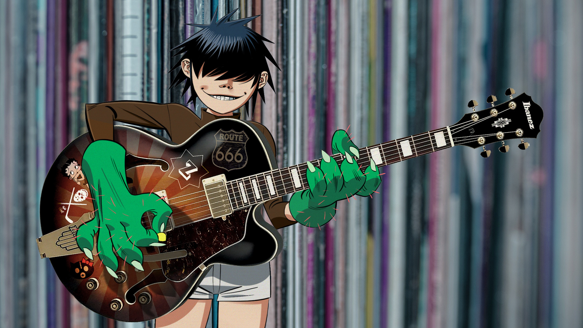 Noodle (Gorillaz): The lead guitarist of the English virtual band, A Japanese-born musician, Damon Albarn and Jamie Hewlett. 1920x1080 Full HD Background.
