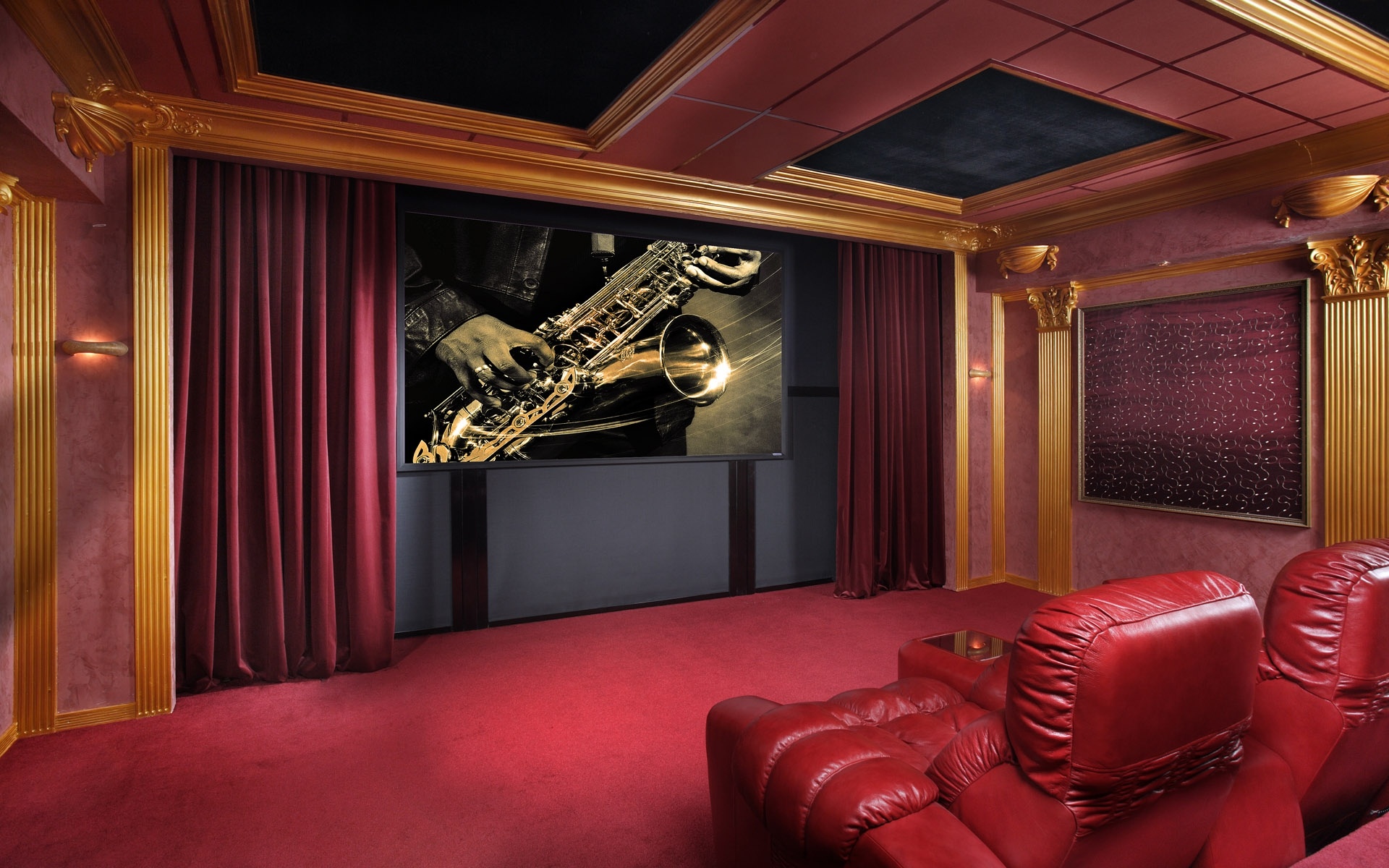 Room red interior, Movie theater sofa, Stage hall theatre, HD wallpapers, 1920x1200 HD Desktop