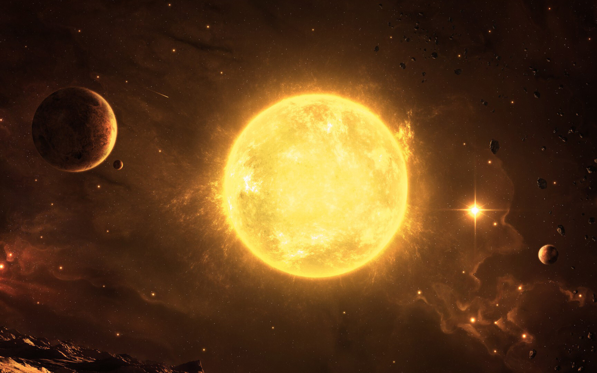 Sun, Planetary system, Fantasy backdrop, Celestial bodies, 1920x1200 HD Desktop