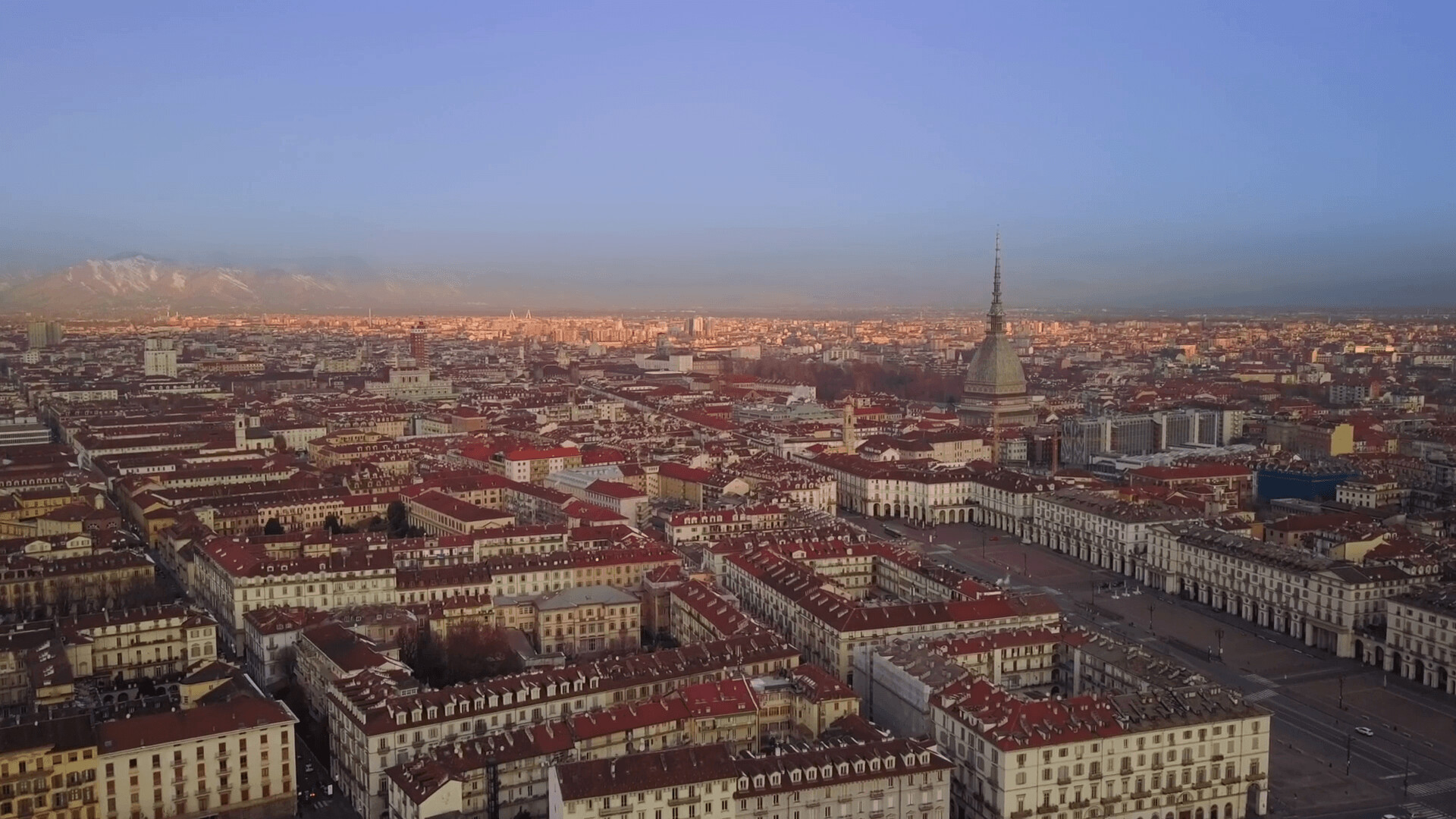 Turin: Tower block, Urban design, Panoramic view, Italian city. 1920x1080 Full HD Background.