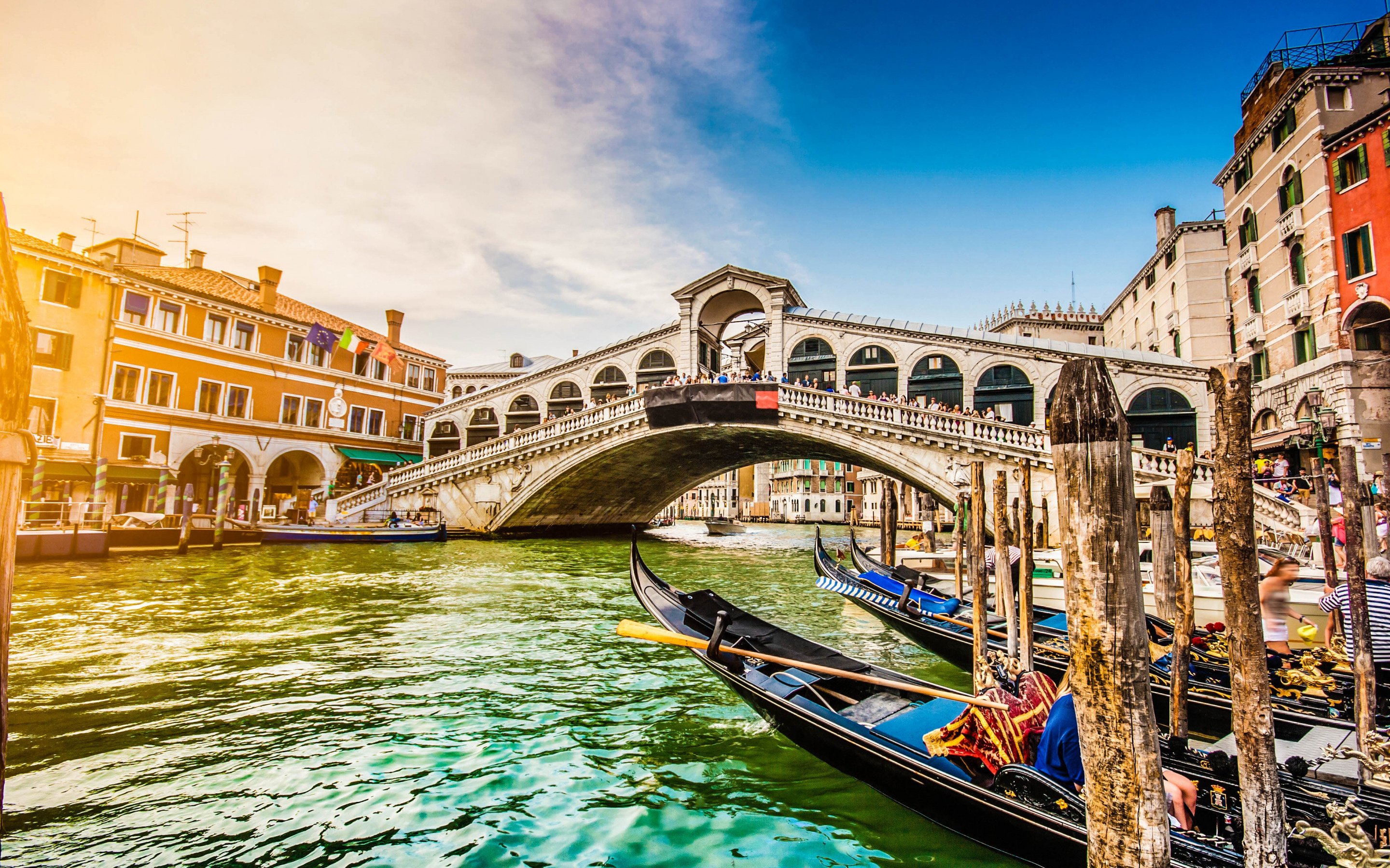 Rialto Bridge grand canal evening, Sunset Venice landmark, Venice cityscape, Venice Italy, 2880x1800 HD Desktop