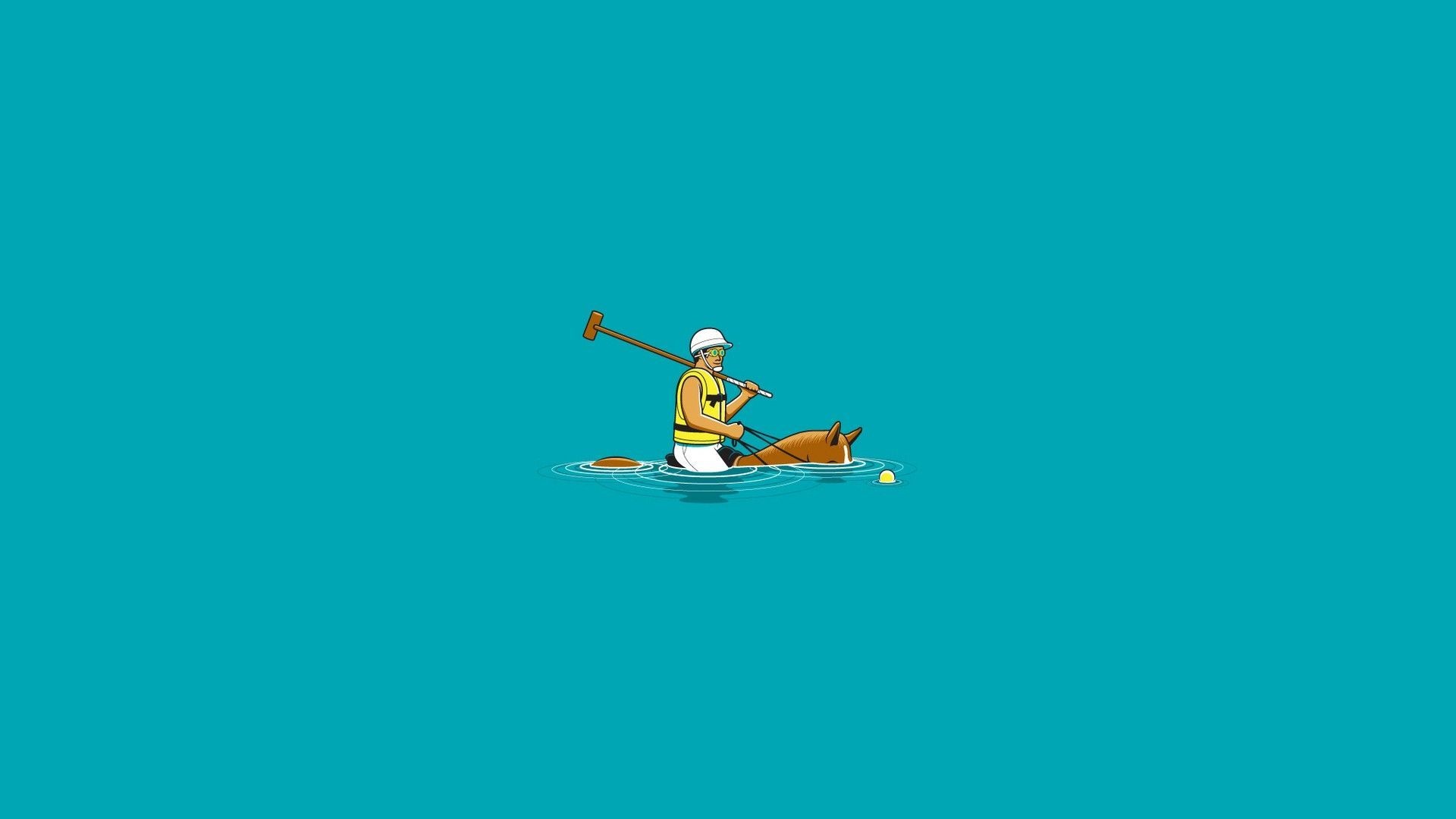 Water Polo: A poloist with his horse in the water, Satiric fan art. 1920x1080 Full HD Wallpaper.