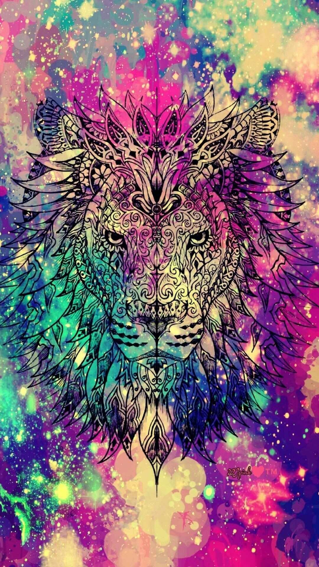 Lion: Colorful, Art, Panthera leo, Painting. 1080x1920 Full HD Background.