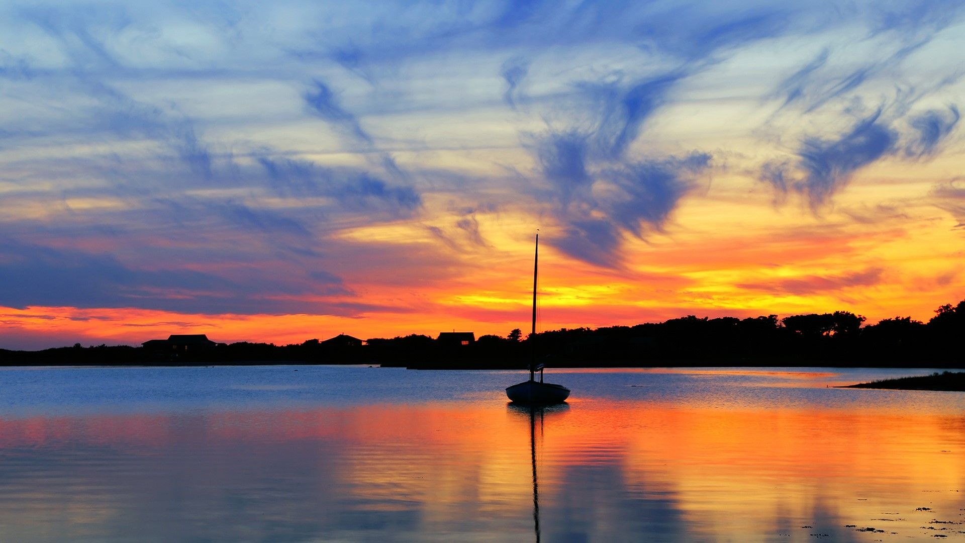Sunset and sailboat, Marthas Vineyard, Massachusetts, Desktop wallpaper, 1920x1080 Full HD Desktop