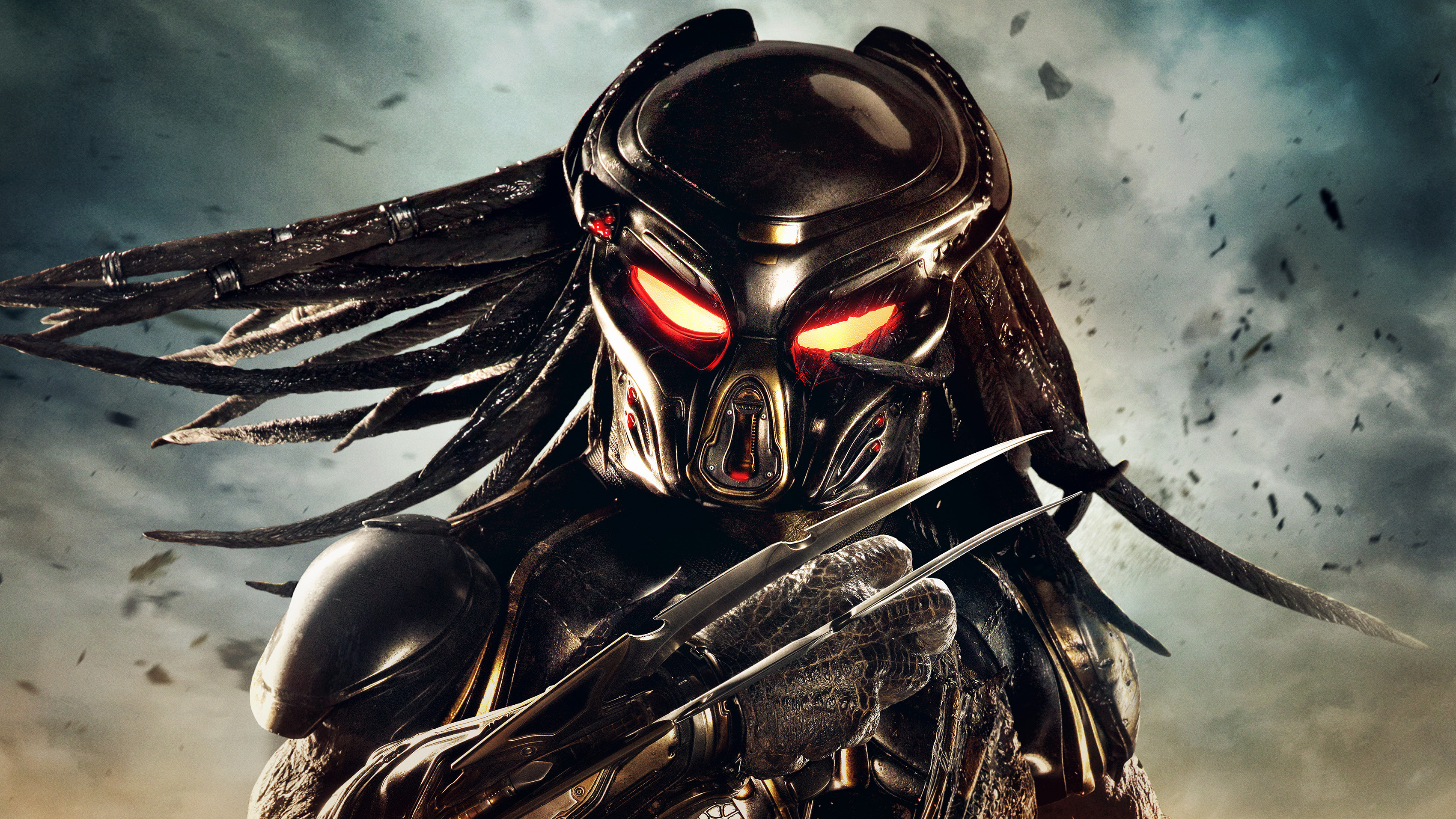 Predator: The species has a distinct physical appearance, with mandibles, dreadlocks, and heat vision. 3410x1920 HD Background.