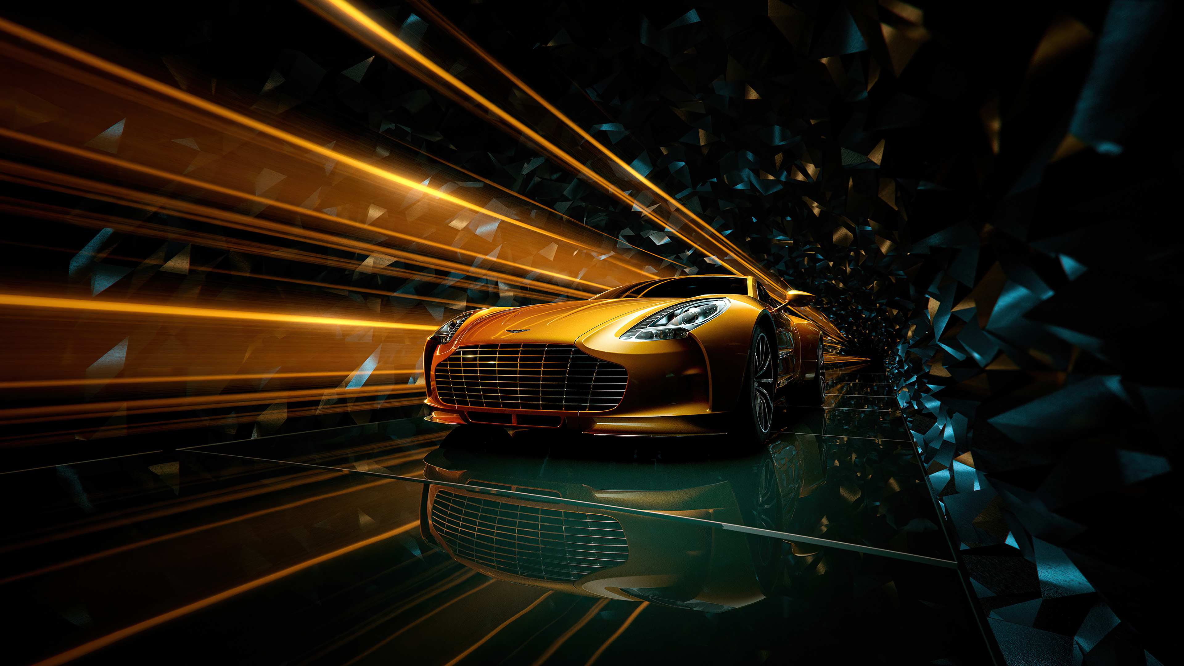 Aston Martin One-77, Golden beauty in motion, 3840x2160 4K Desktop
