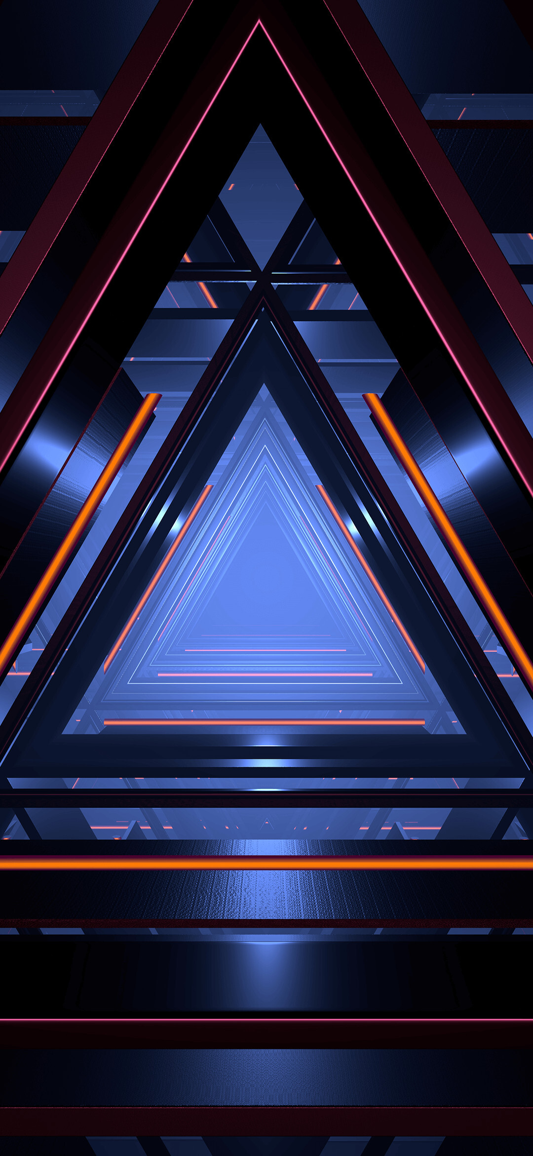 Triangle: Three-dimensional space, Acute angles, Multicolored lines. 1080x2340 HD Wallpaper.