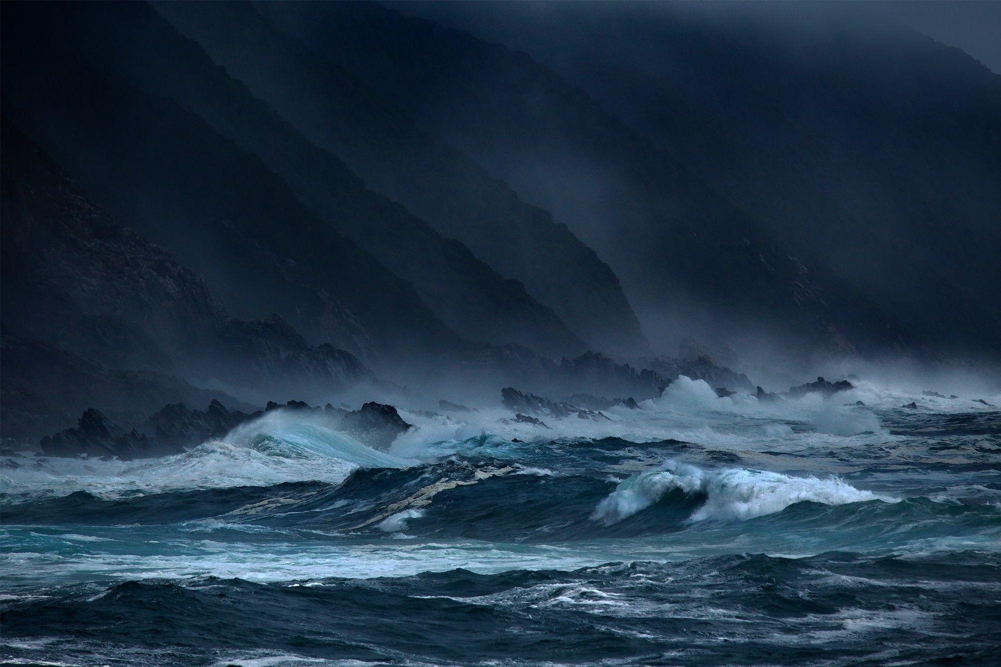 Atlantic Ocean, Ocean storm, Dramatic skies, Powerful waves, 2000x1340 HD Desktop
