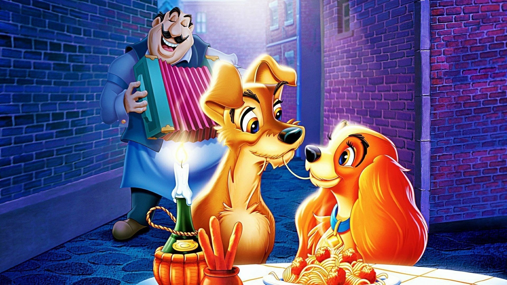 Lady and the Tramp, Vintage wallpaper, Charming animation, Disney classic, 1920x1080 Full HD Desktop