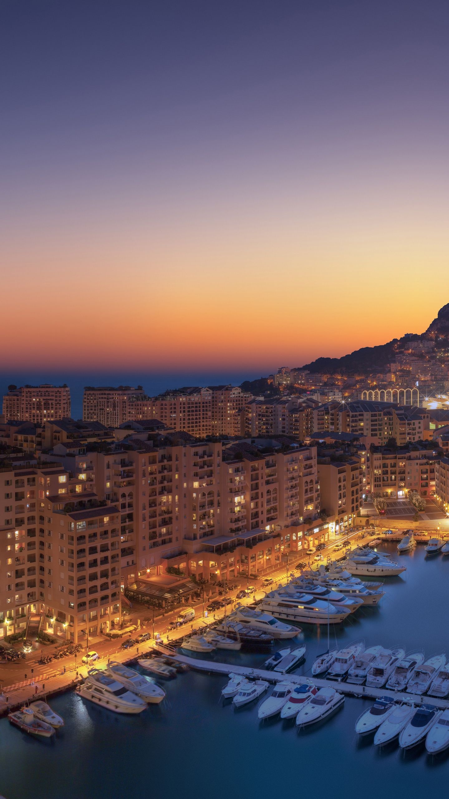 Sunset Fontvieille Monaco, Aerial view, Buildings wallpaper, Travel aesthetic, 1440x2560 HD Phone