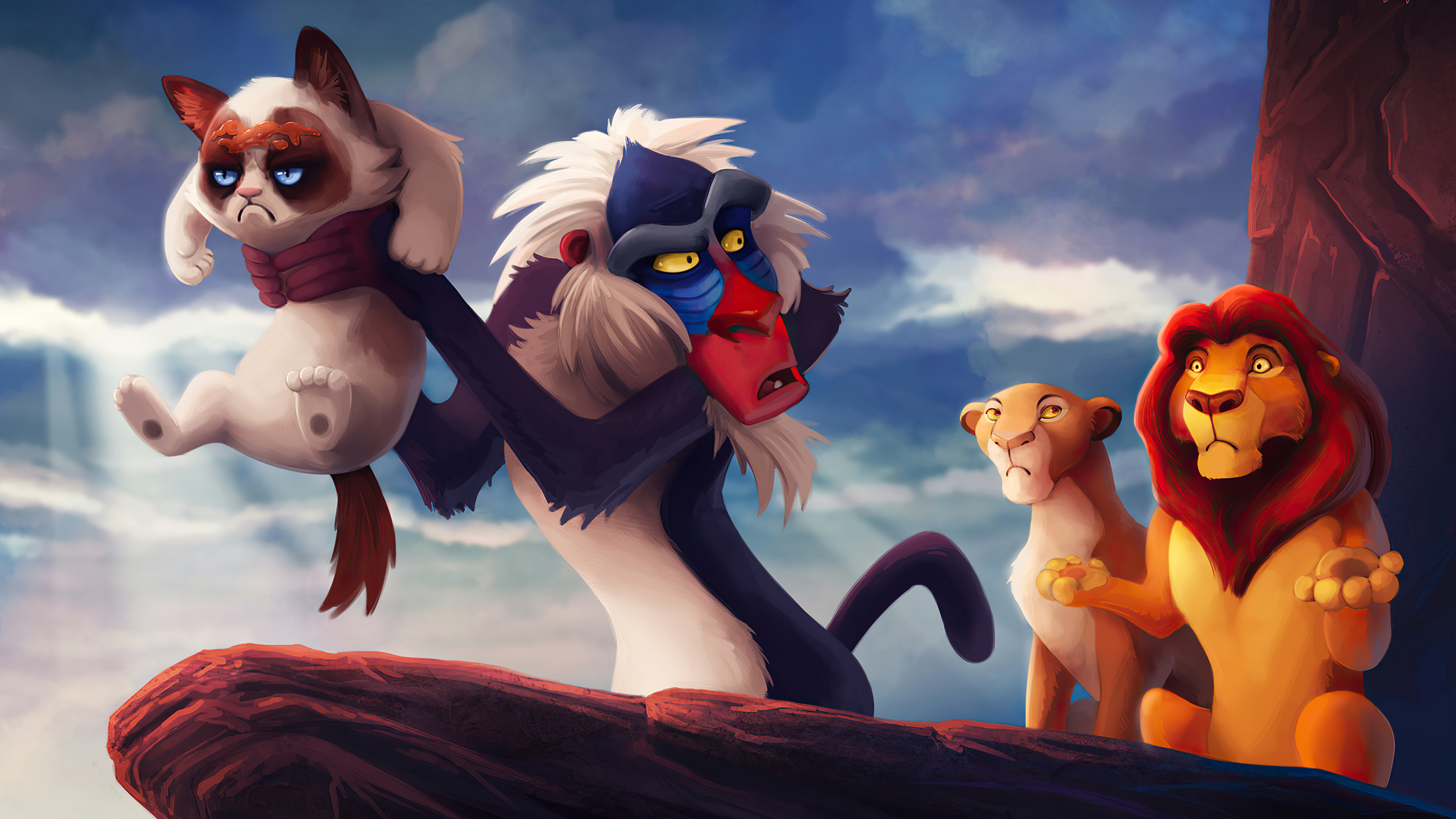Grumpy Cat, Lion King crossover, Funny moments, Wallpaper collection, 2560x1440 HD Desktop