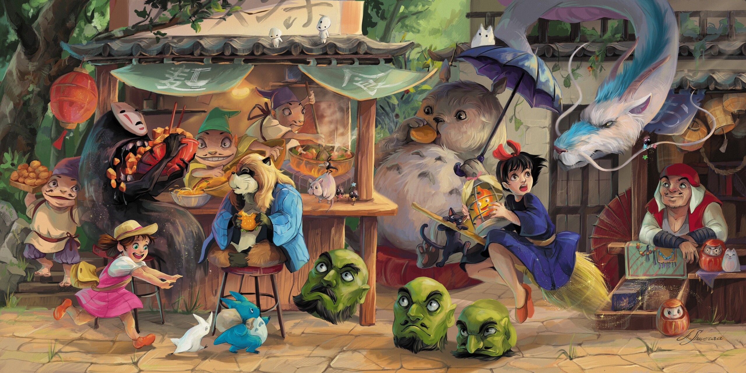 Studio Ghibli: The idea of Hayao Miyazaki, A Japanese animator, director, producer, screenwriter, author, and manga artist. 2560x1280 Dual Screen Background.