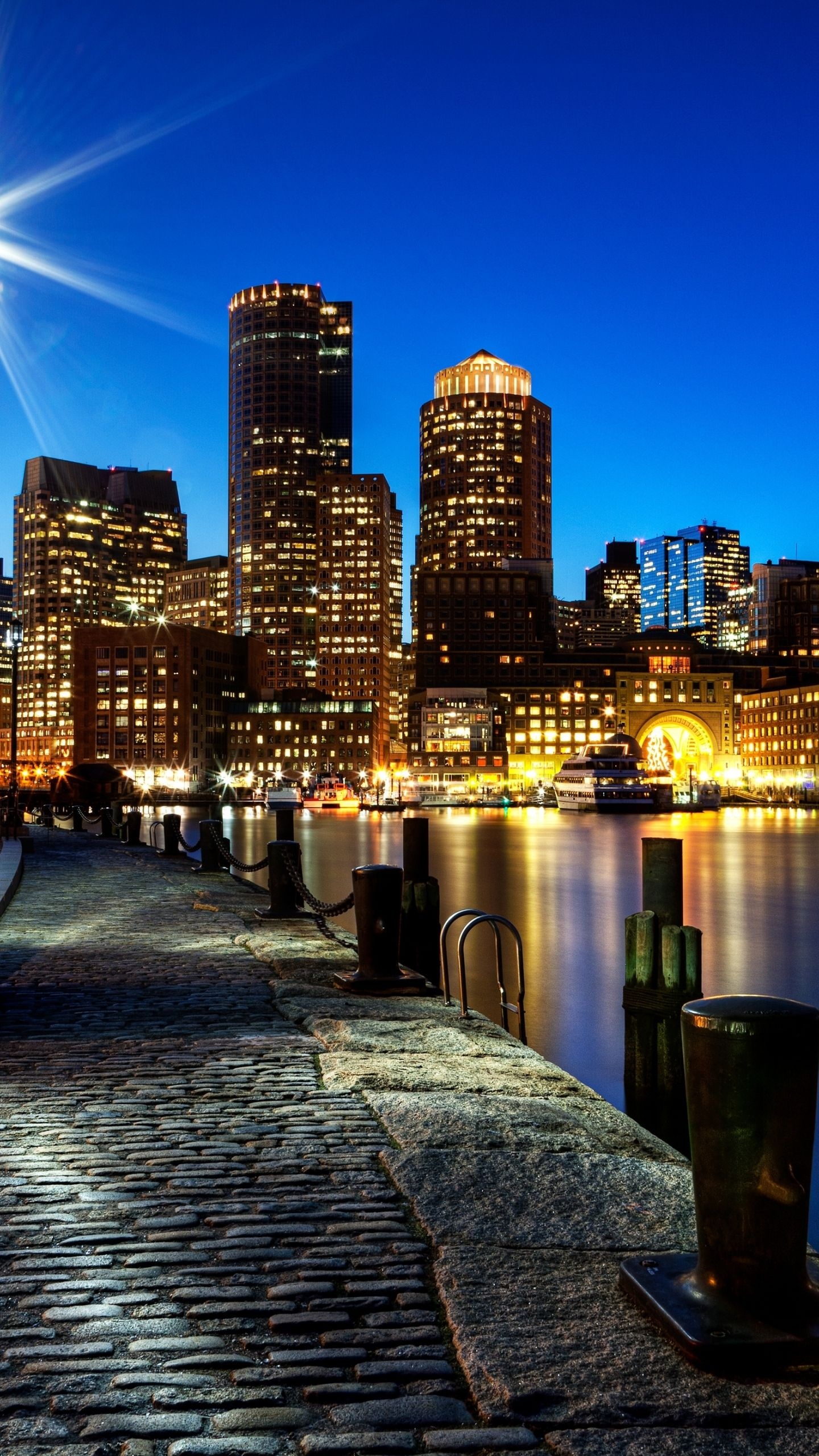 Massachusetts Travels, Boston phone wallpapers, 4K backgrounds, City lights, 1440x2560 HD Handy