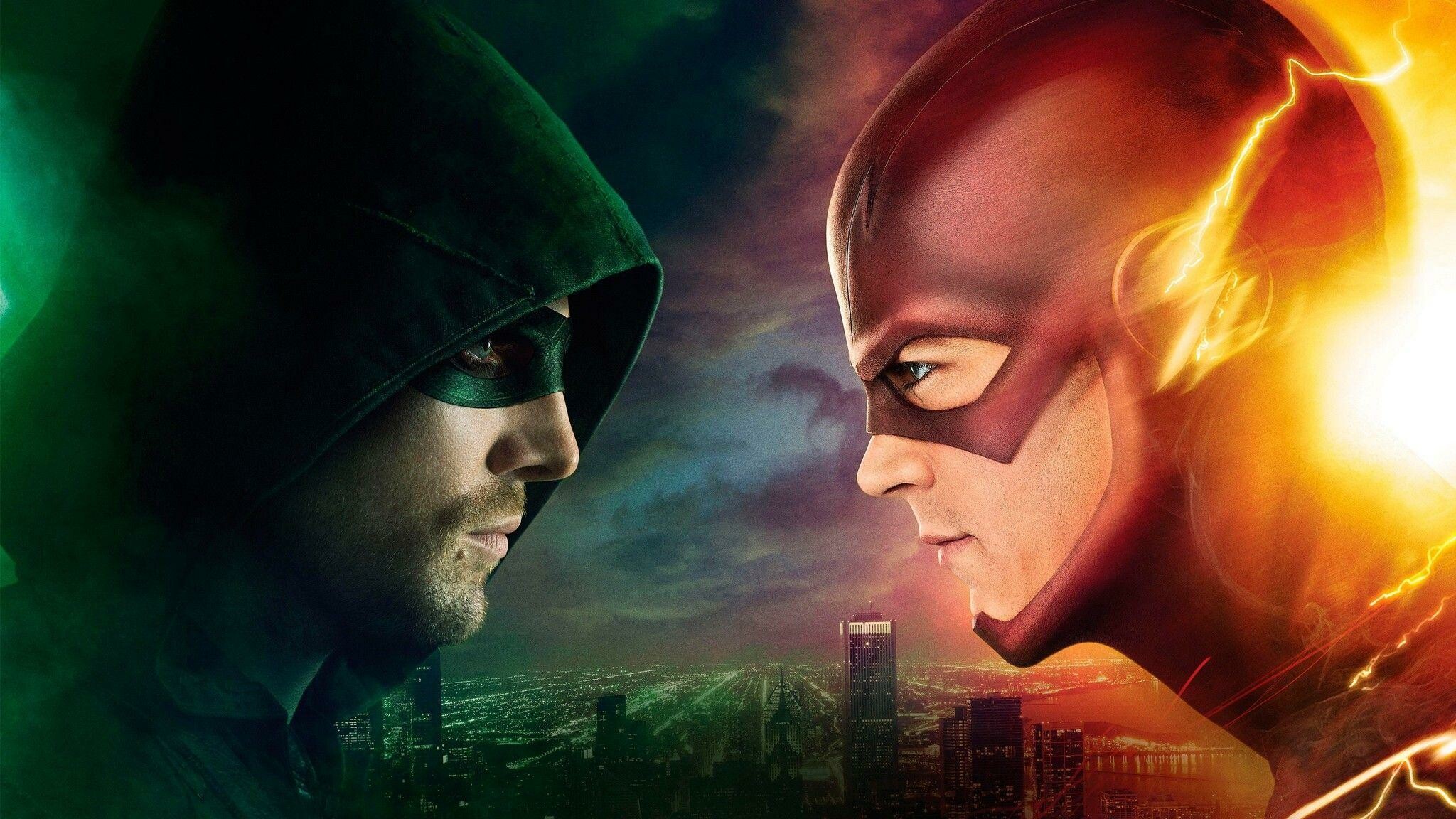 Green Arrow: Flash Vs. Arrow, Arrowverse television series. 2050x1160 HD Wallpaper.