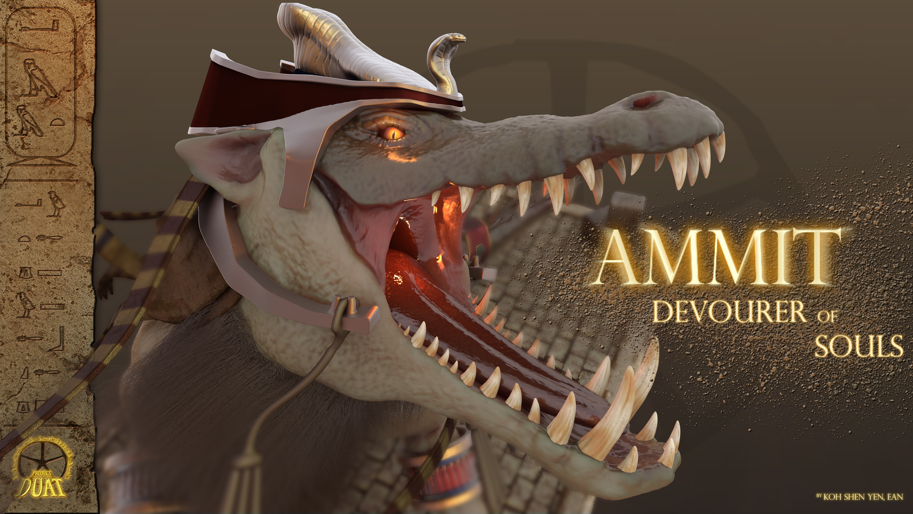 Ammit, Devourer of souls, ArtStation, Mythology, 3200x1800 HD Desktop