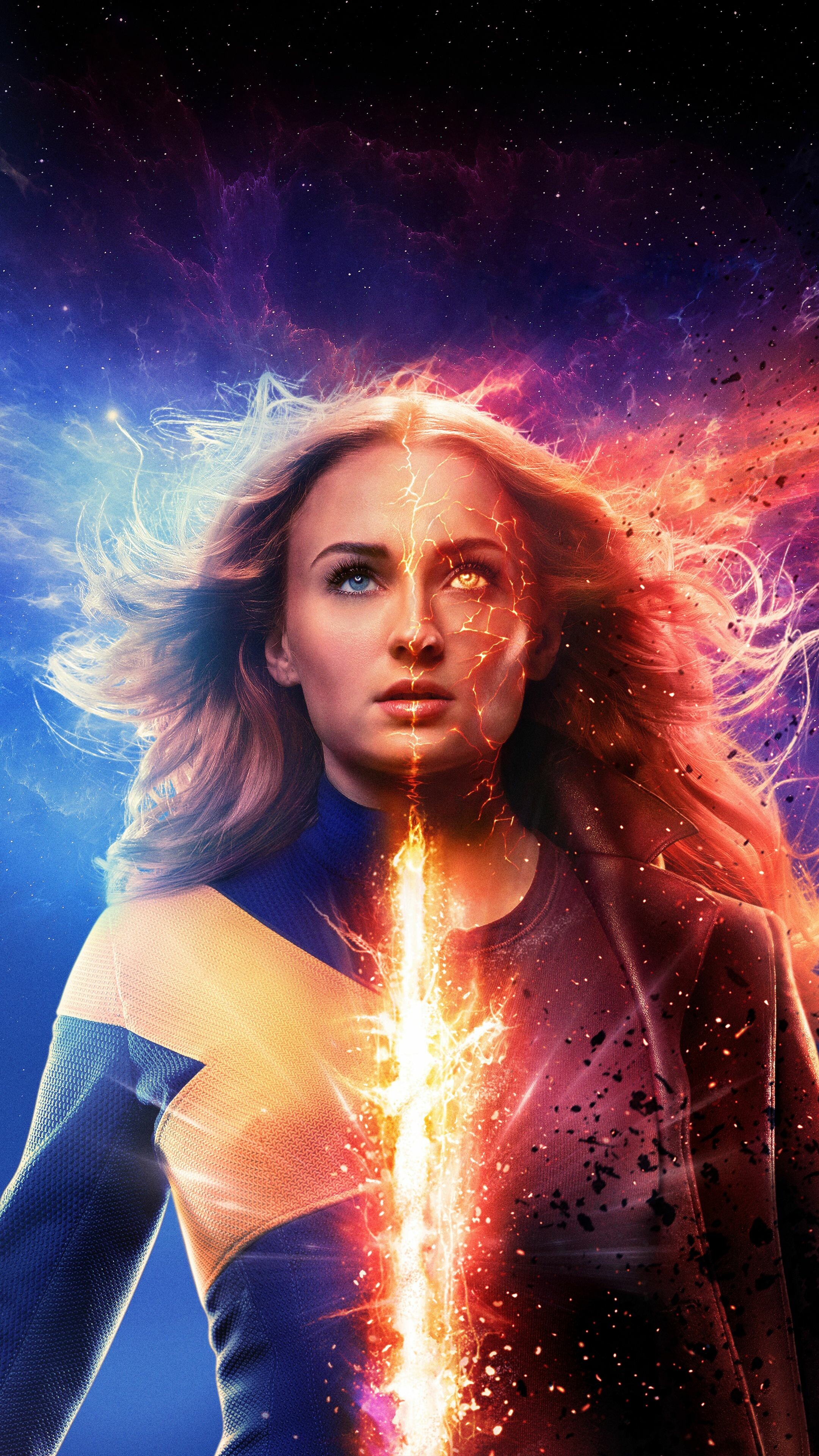 X-Men: Dark Phoenix, Sophie Turner as Jean Grey / Phoenix. 2160x3840 4K Background.