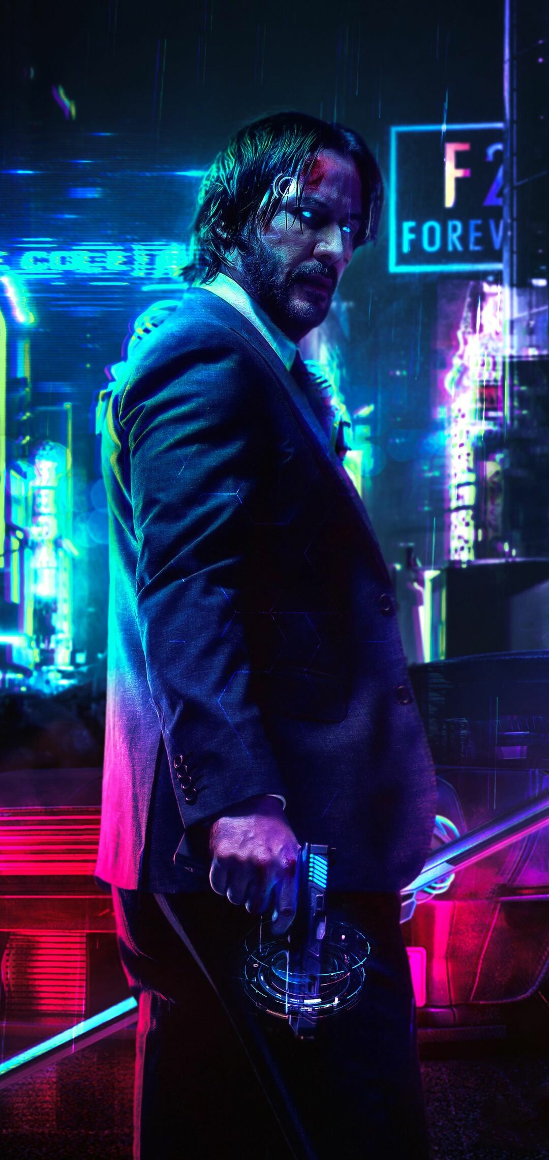 Cyberpunk 2077: Keanu Reeves, "The Hand" is Johnny Silverhand's "cyberpsycho expression", who blames all of his horrible acts on the cyberarm. 1080x2280 HD Wallpaper.