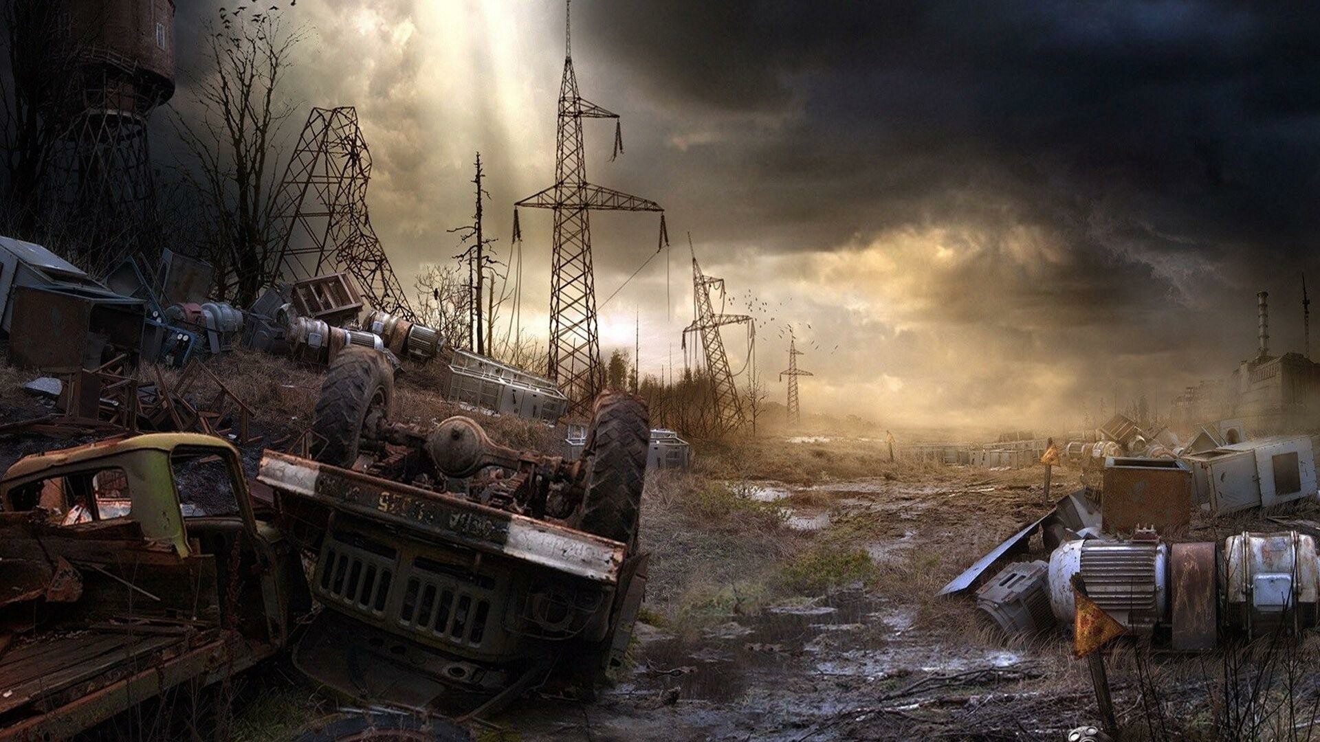 Post-apocalypse: Abandoned city, Destruction, Destroyed vehicles. 1920x1080 Full HD Wallpaper.