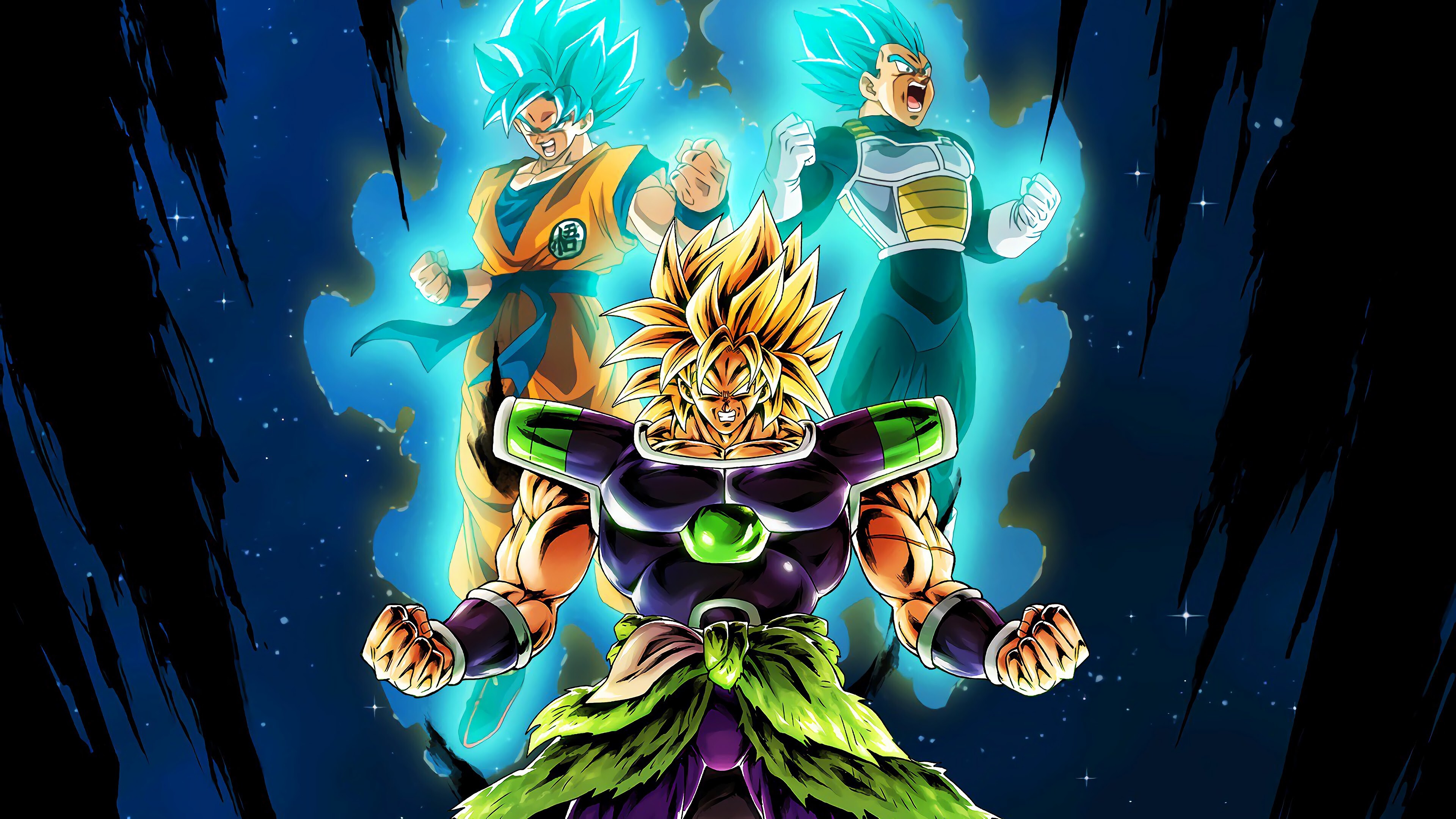 Goku Super Saiyan: Broly and Vegeta, Dragon Ball Super: Broly, The anime fight scene. 3840x2160 4K Wallpaper.