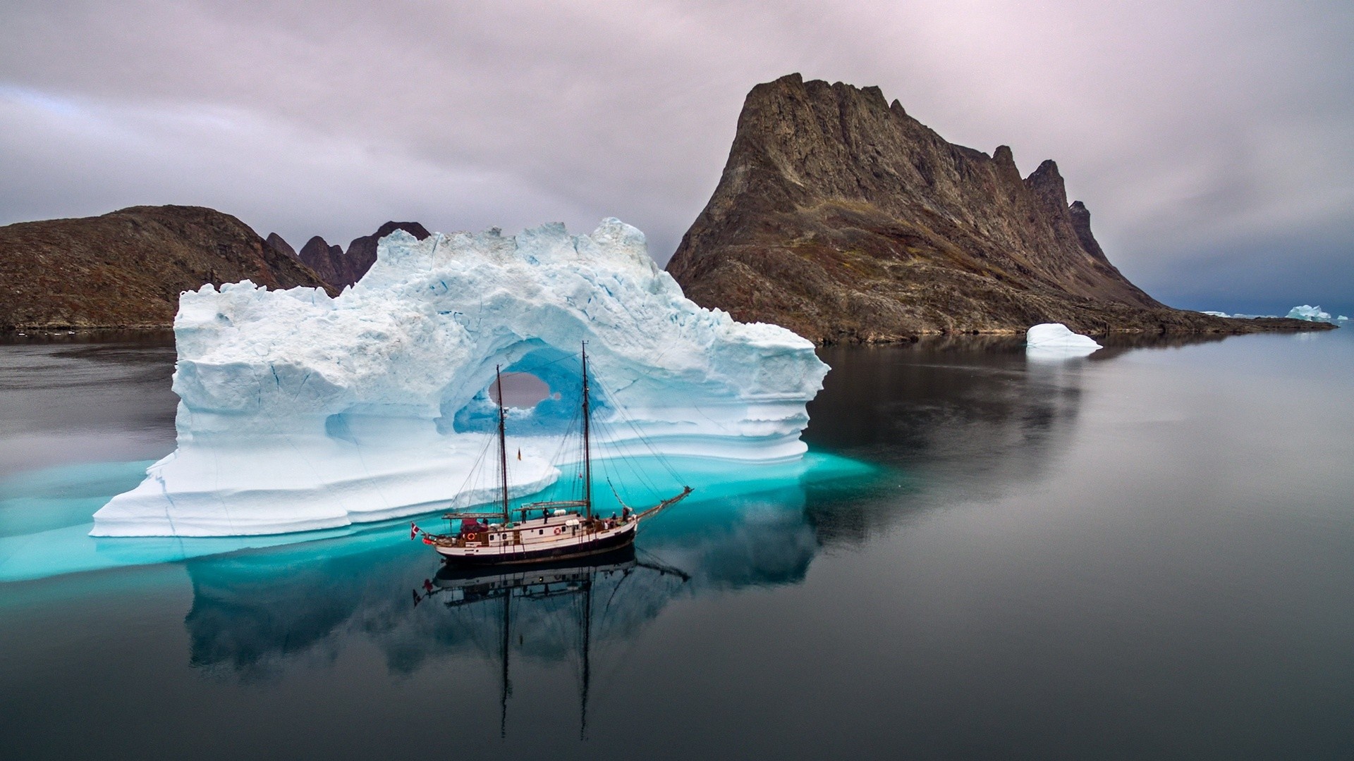 Arctic Ocean landscape, Sailing ship reflection, Winter scenery, HD wallpapers, 1920x1080 Full HD Desktop