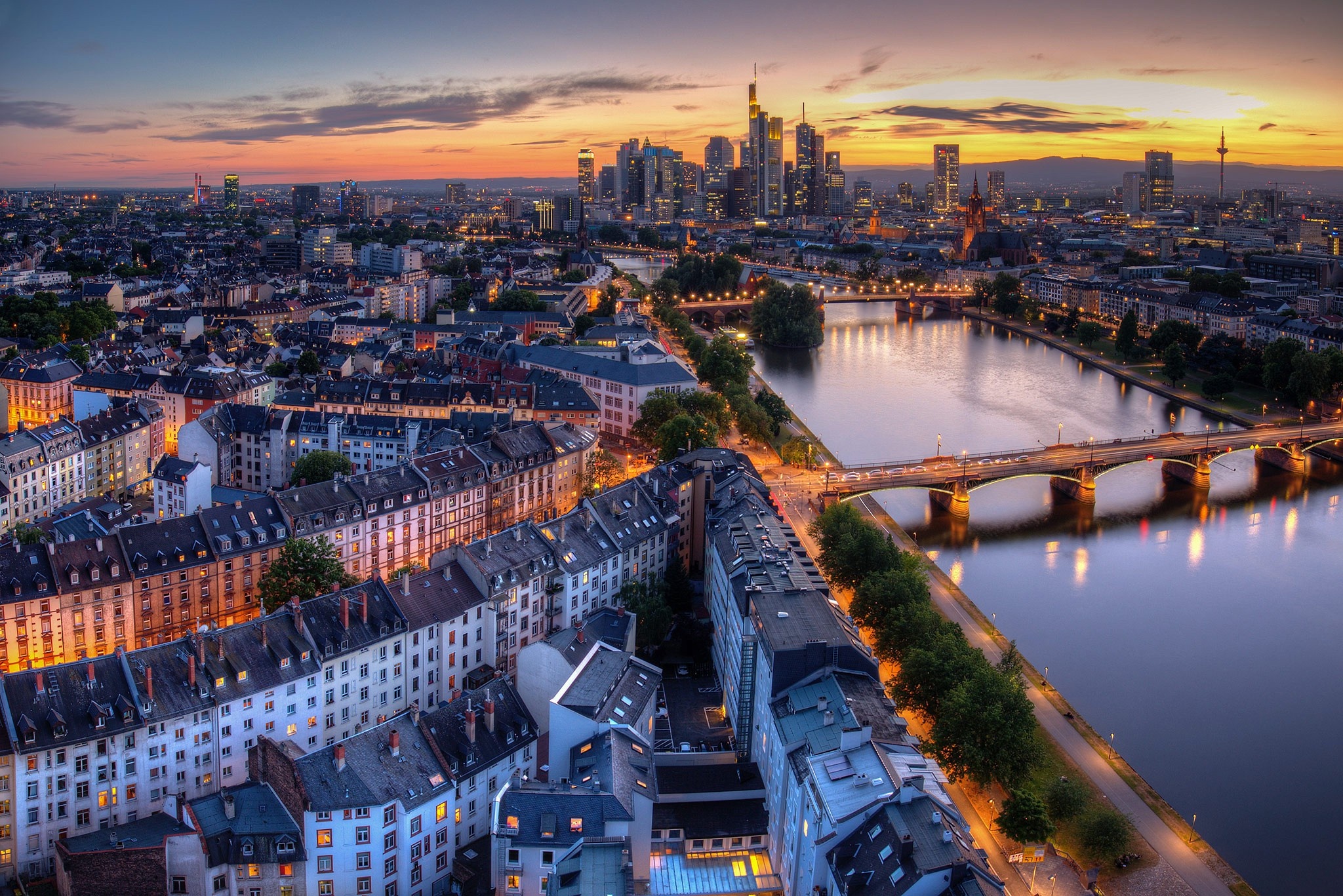 The Rhine River, Frankfurt city, Architectural marvels, Stunning wallpaper, 2050x1370 HD Desktop