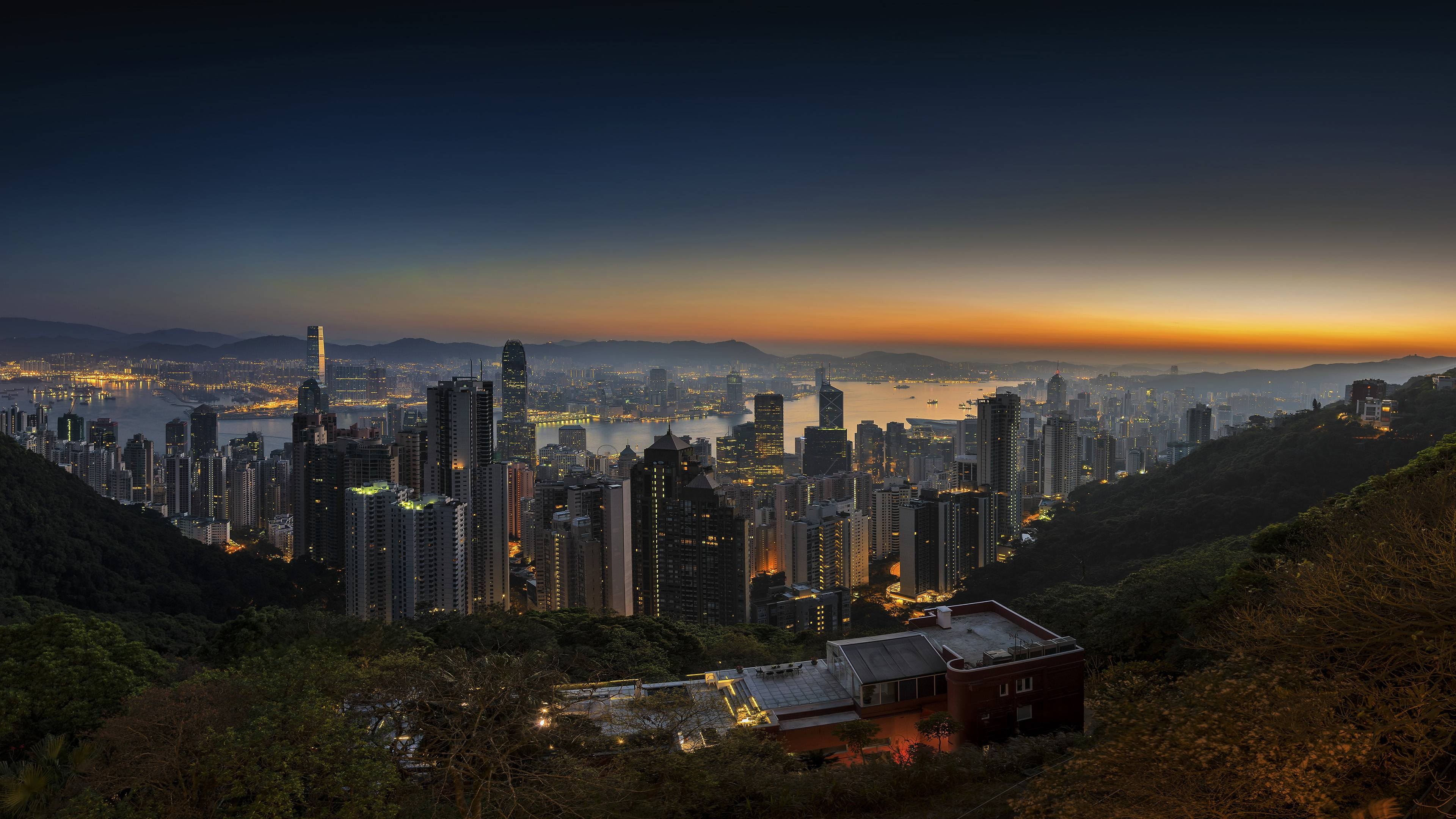 Hong Kong skyline, Travels, Sunrise, 4k, 3840x2160 4K Desktop