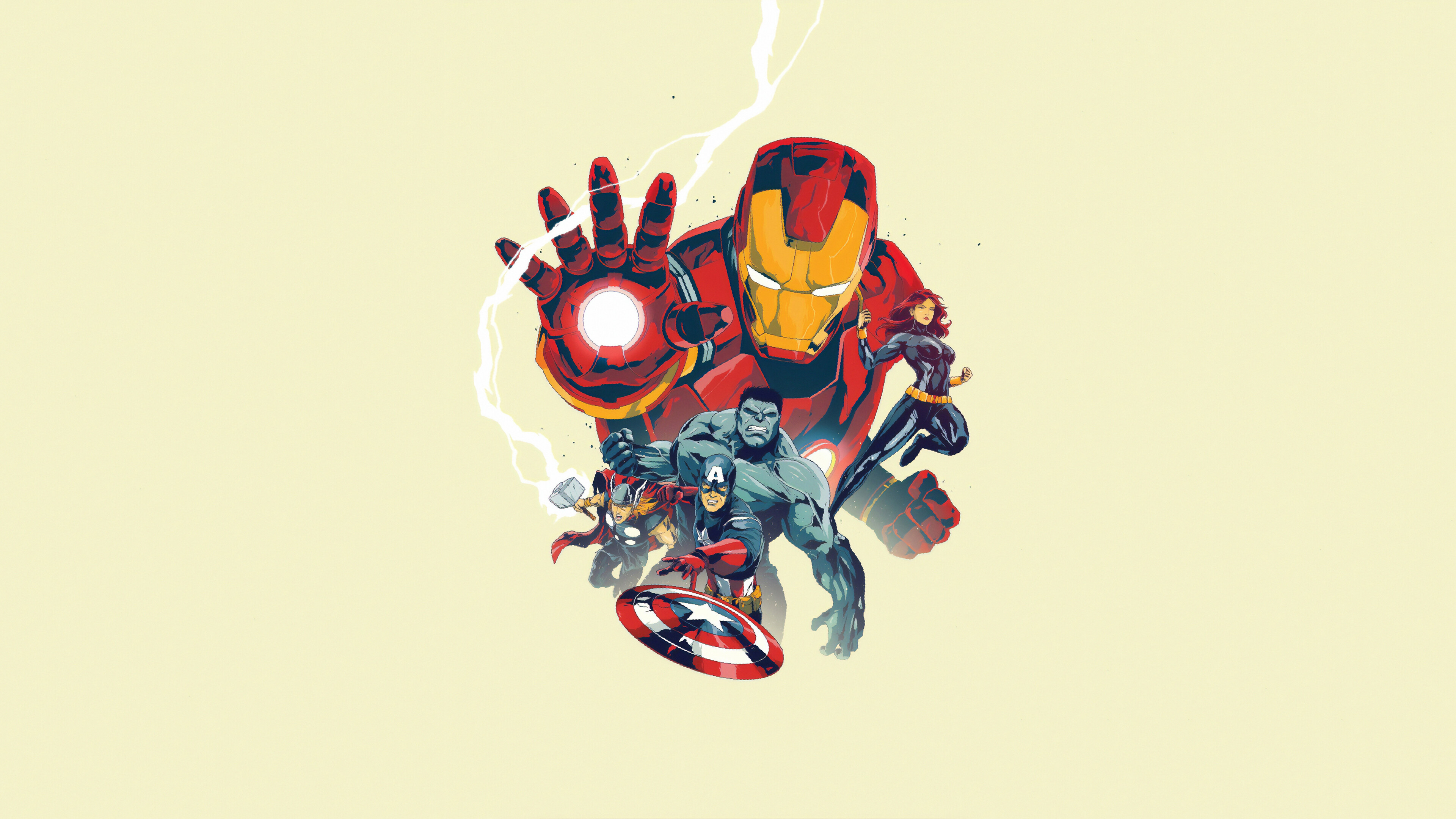 Marvel: Superheroes, Iron Man, Thor, Captain America, Hulk. 3840x2160 4K Background.