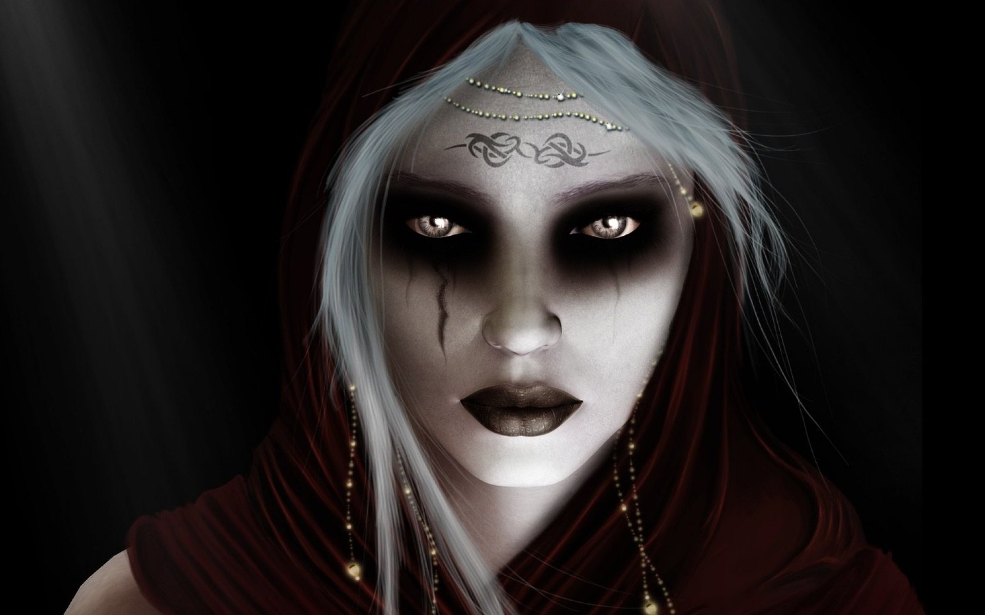 Gothic Art: Dark fantasy, Digital girl, Face tattoo, Witch, Gothic girl. 1920x1200 HD Background.