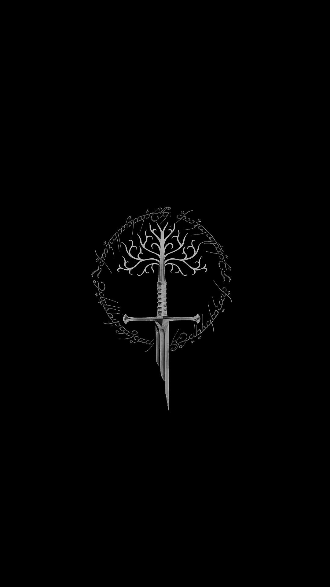 Narsil Sword, White Tree symbolism, Ramoled background, Iconic weapon, 1080x1920 Full HD Phone