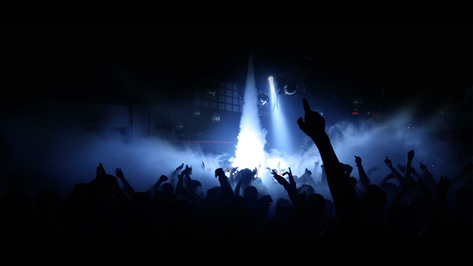Party: Rave, Crowd, Music, Dancing, Darkness. 1920x1080 Full HD Background.