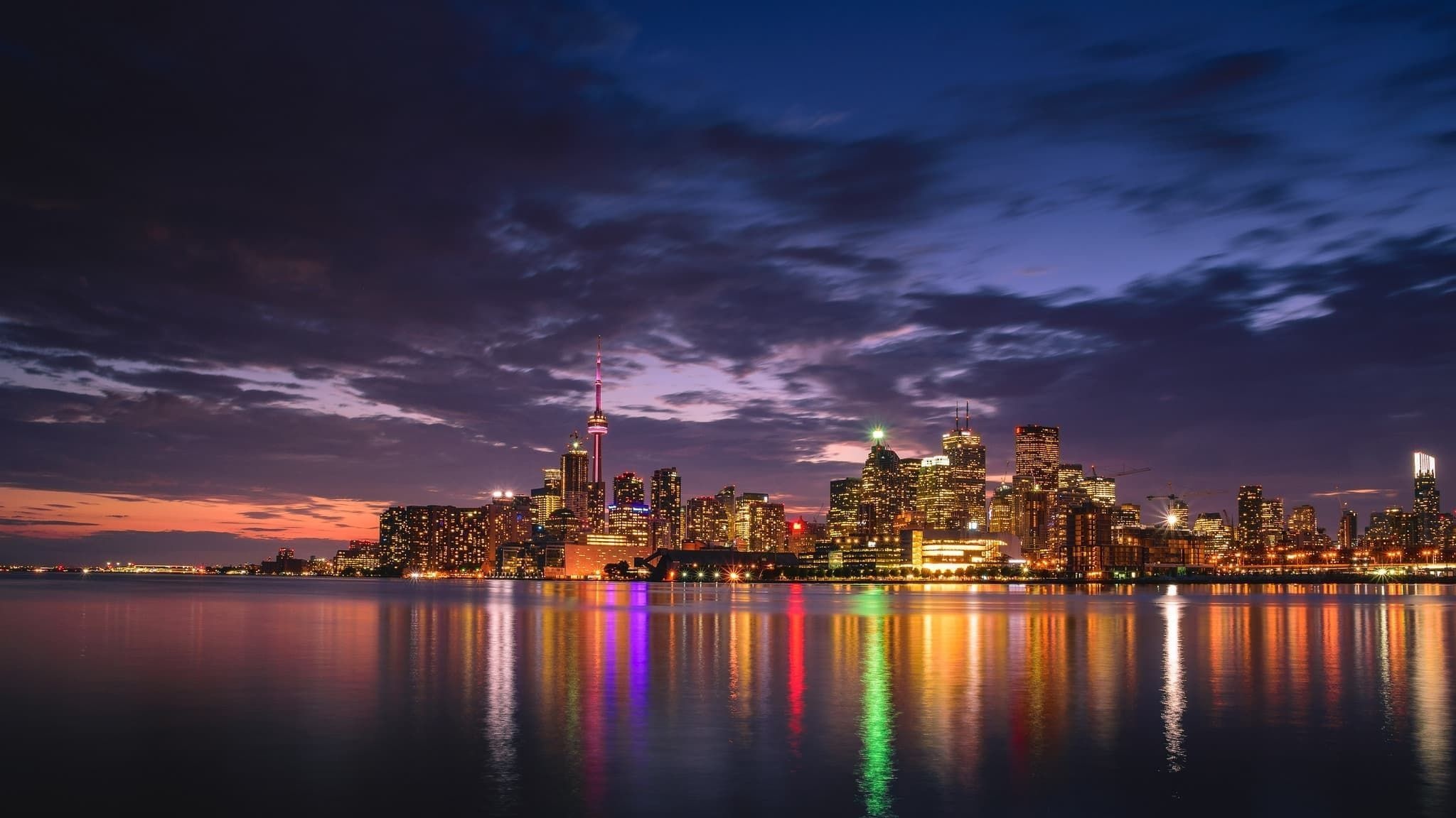 Toronto Skyline at Night, Ontario wallpapers, Nighttime beauty, Urban lights, 2050x1160 HD Desktop